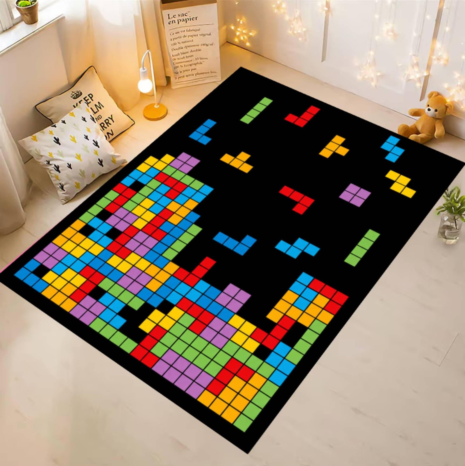 Retro Blokpuzzeltapijt Arcade Gaming-vloerkleed Colorful Pixelart-tapijt Washable Non-slip Rug forTVC1708368