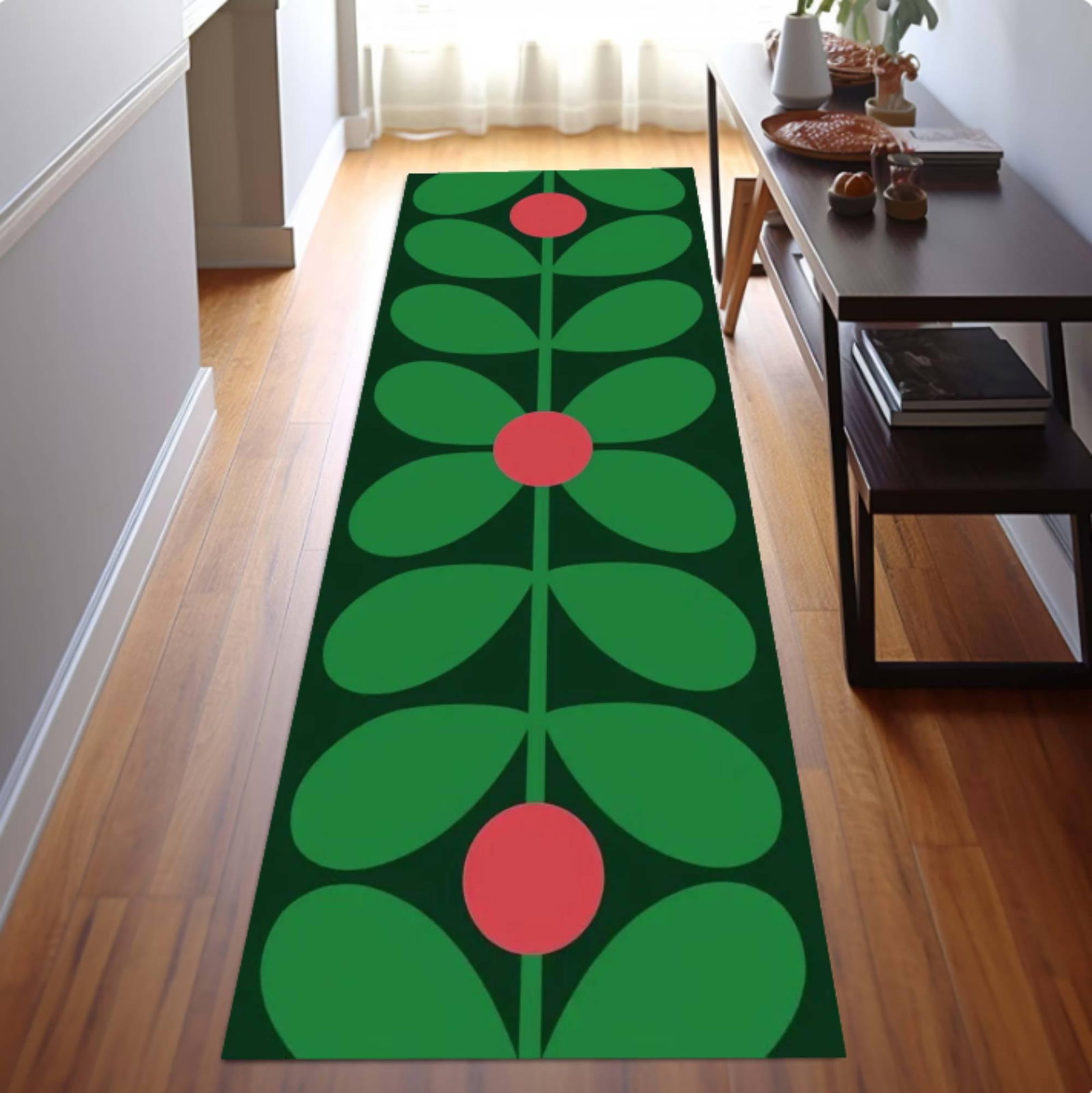 Retro Floral Runner Rug, Mid Century Modern Hallway CarpetTVC1708396