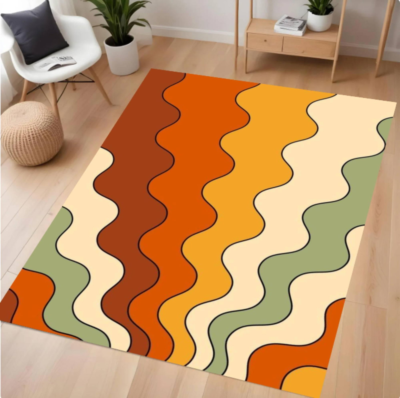Retro Golvend Rug Modern Abstract From Midden of Eeuw WashableTVC1708372
