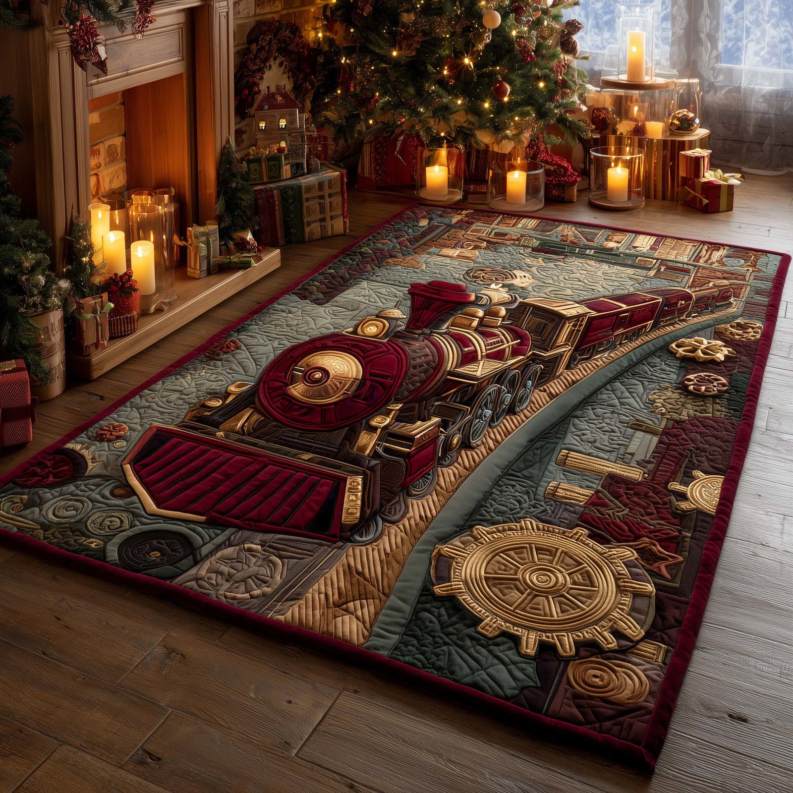 Retro Holiday Journey Christmas Area Rug - Non-Slip Washable 3D Print Rug for Living Room & BedroomTVC2108157