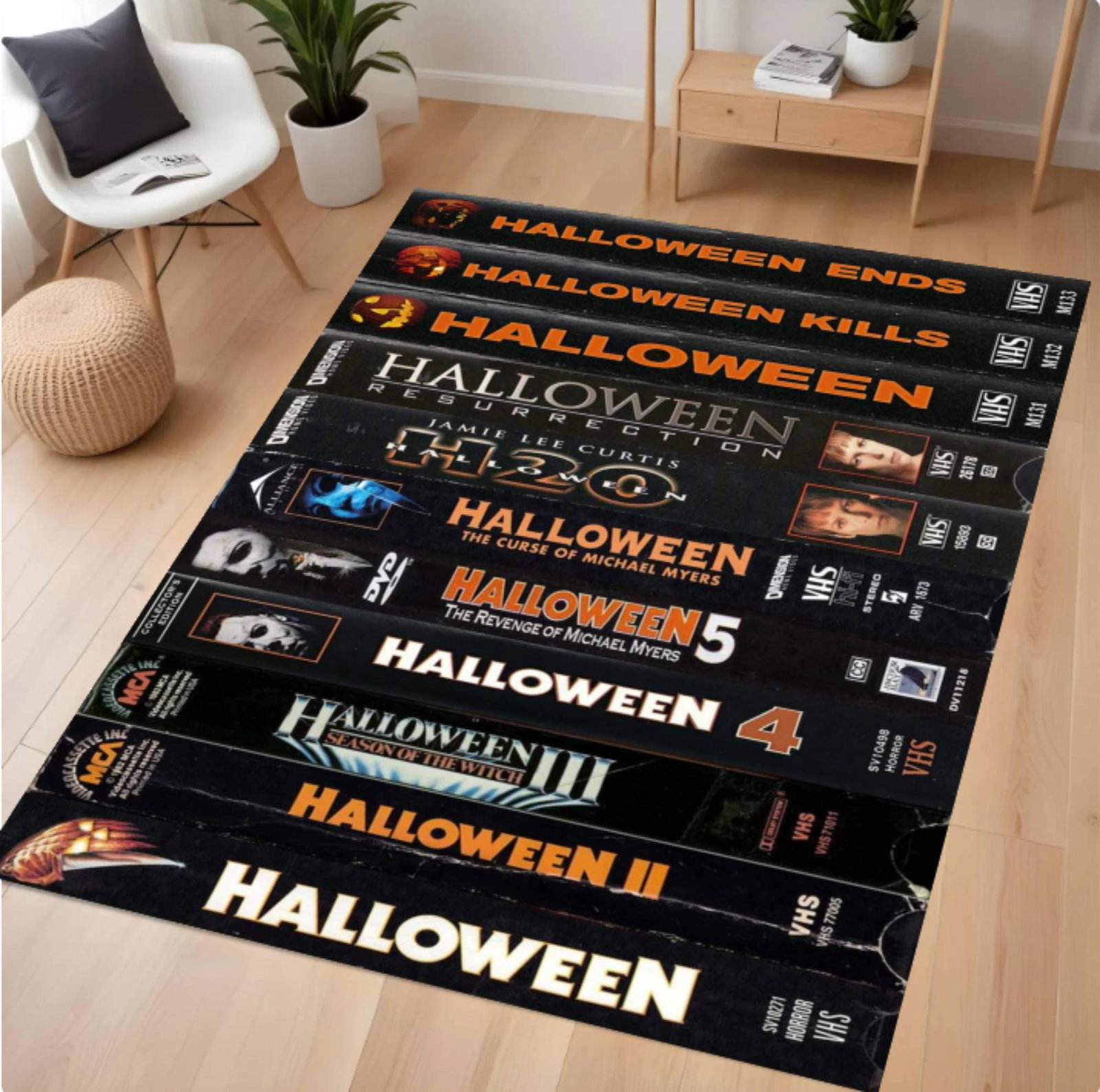 Retro Horror Rug From VHS-collectie Spooky Halloween-filmtapijtTVC1708375