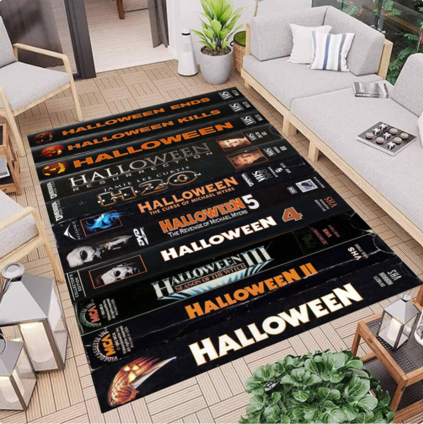 Retro Horror VHS Collection Area Rug, Spooky Halloween MoviesTVC1708394