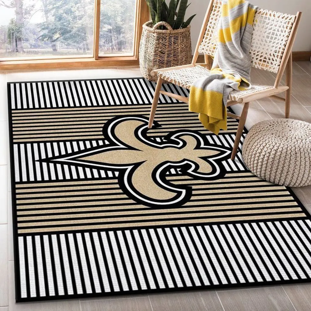 Retro New Orleans Football Mat Vintage Style Rug Beige and Black