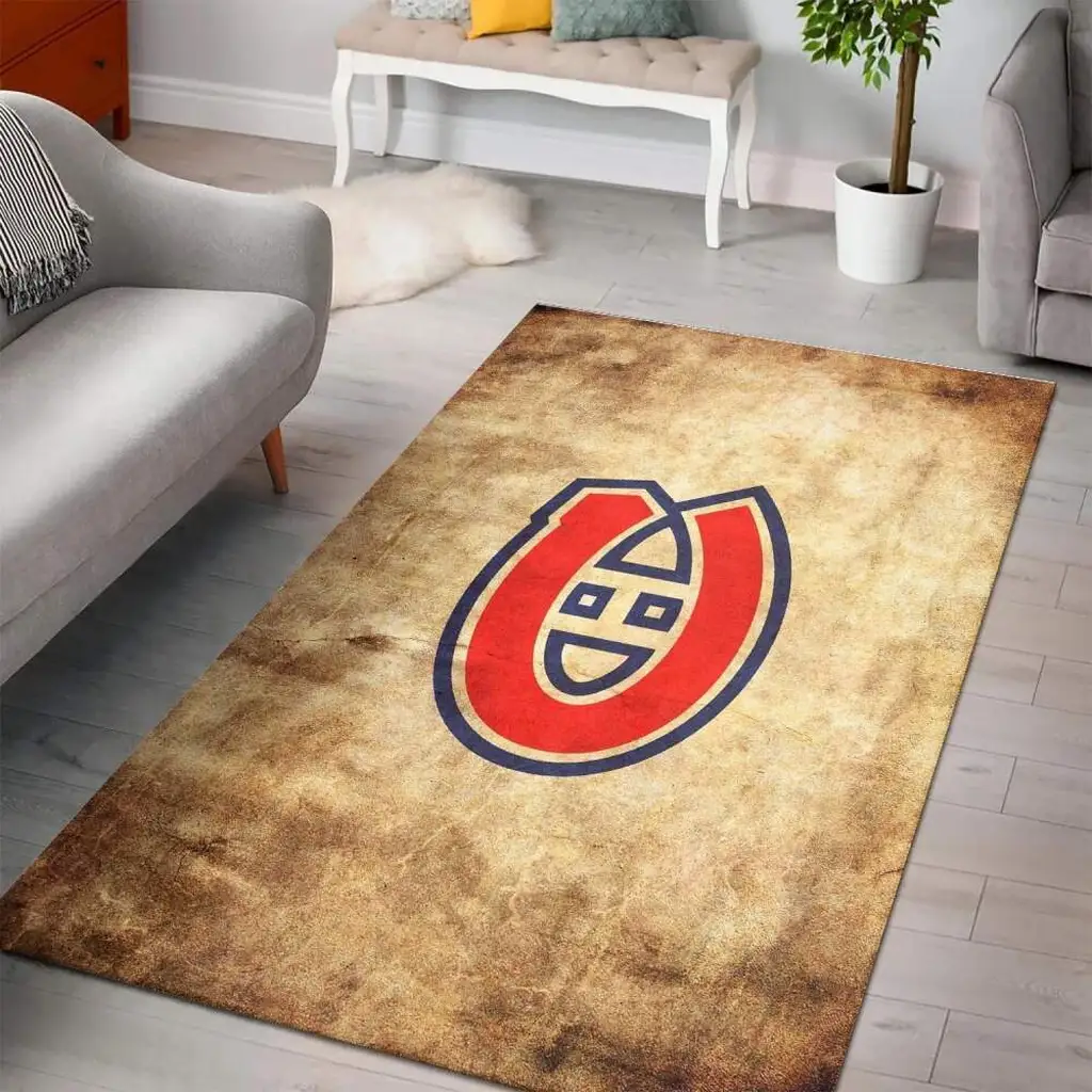 Retro Rug with Bold Unique Center Design Vintage Style Beige and Red