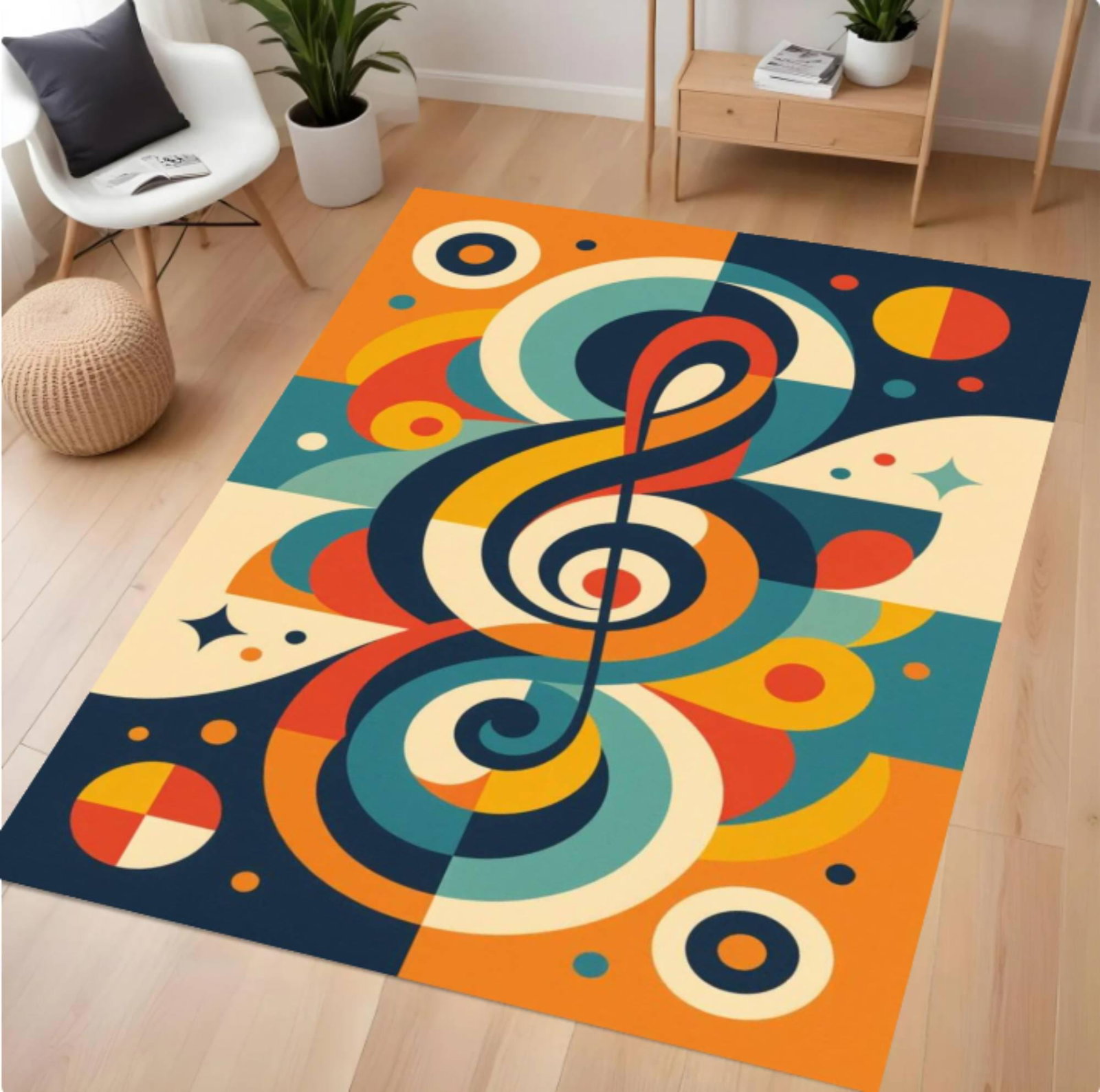 Retro Rug with Muzieksleutel Colorful Modern Decor From Midden ofTVC1708368