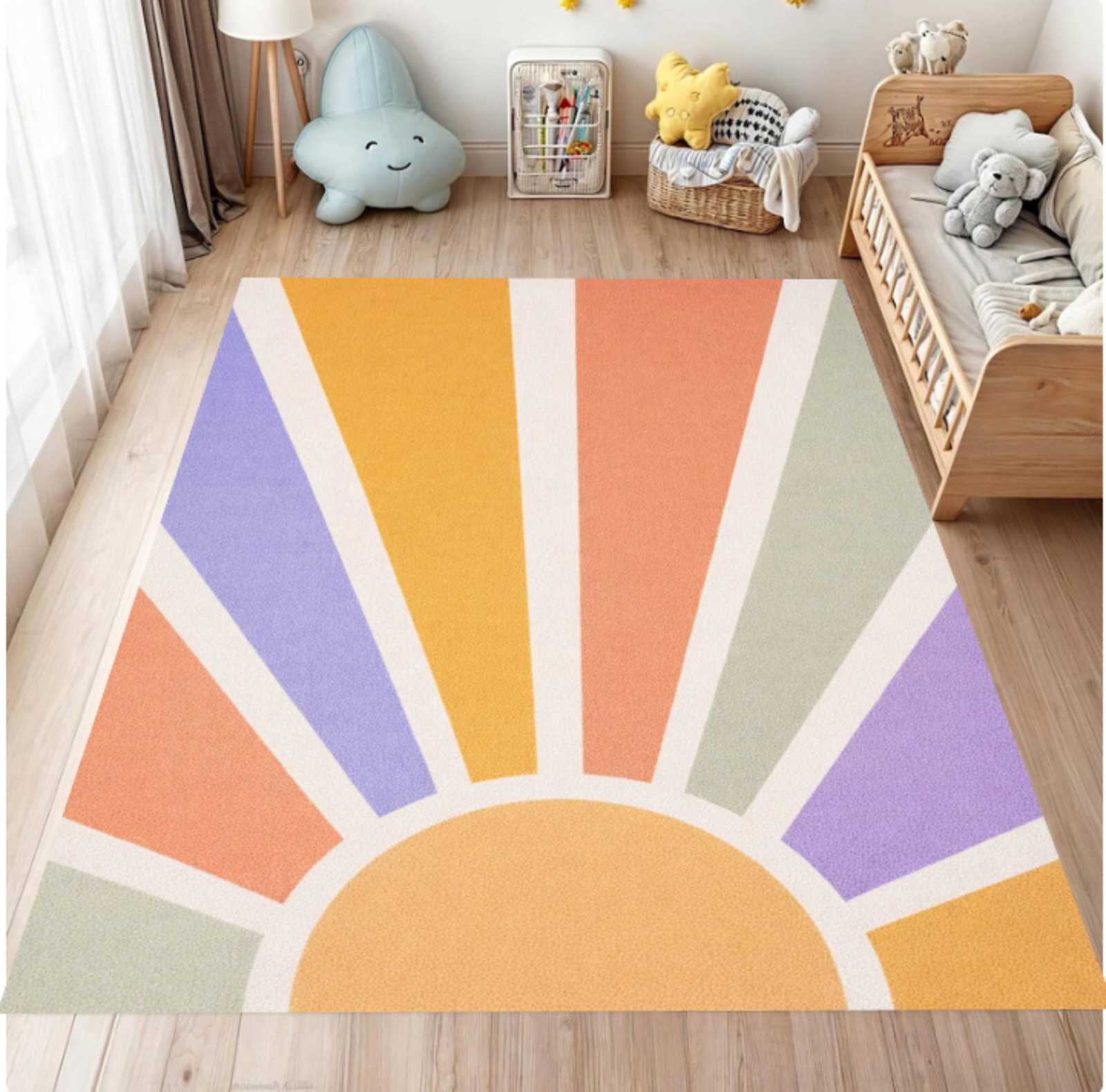 Retro Sunburst Kids Rug Pastel Rainbow Kids Room Rug BohoTVC1708373