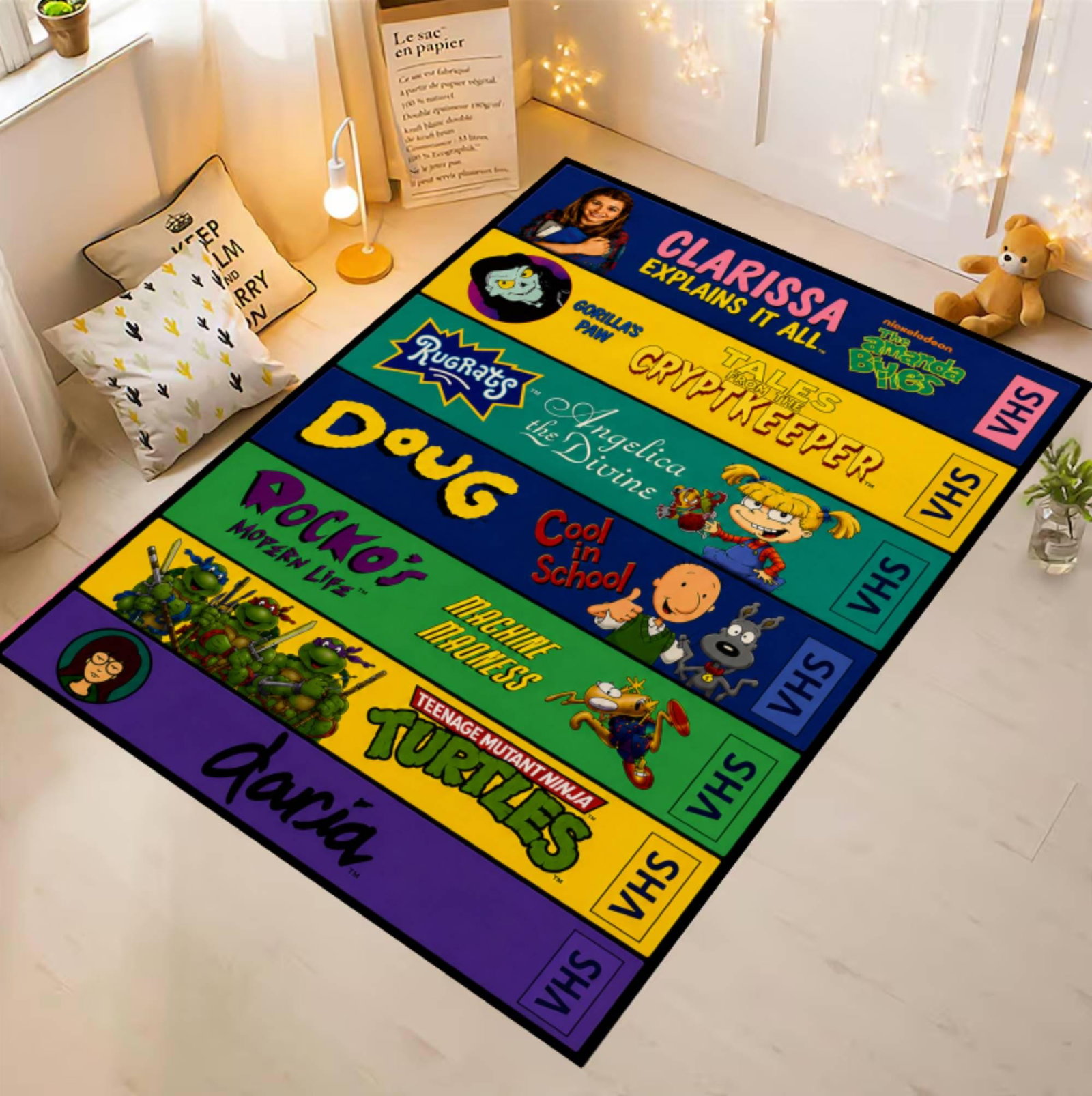 Retro VHS-cartoontapijt From Years 90s Nostalgisch Gamer Room Decor WashableTVC1708369