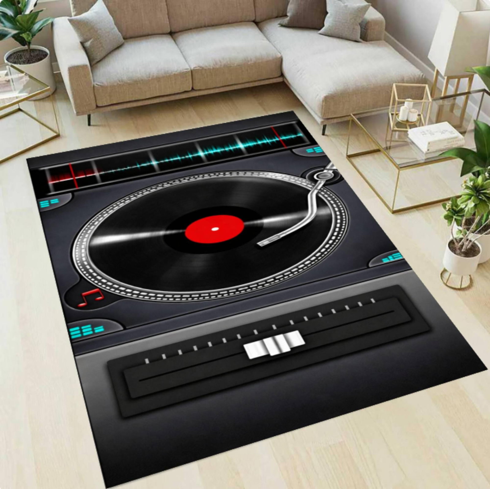 Retro Vinyl DJ Turntable Rug, Music Studio DecorTVC1708397