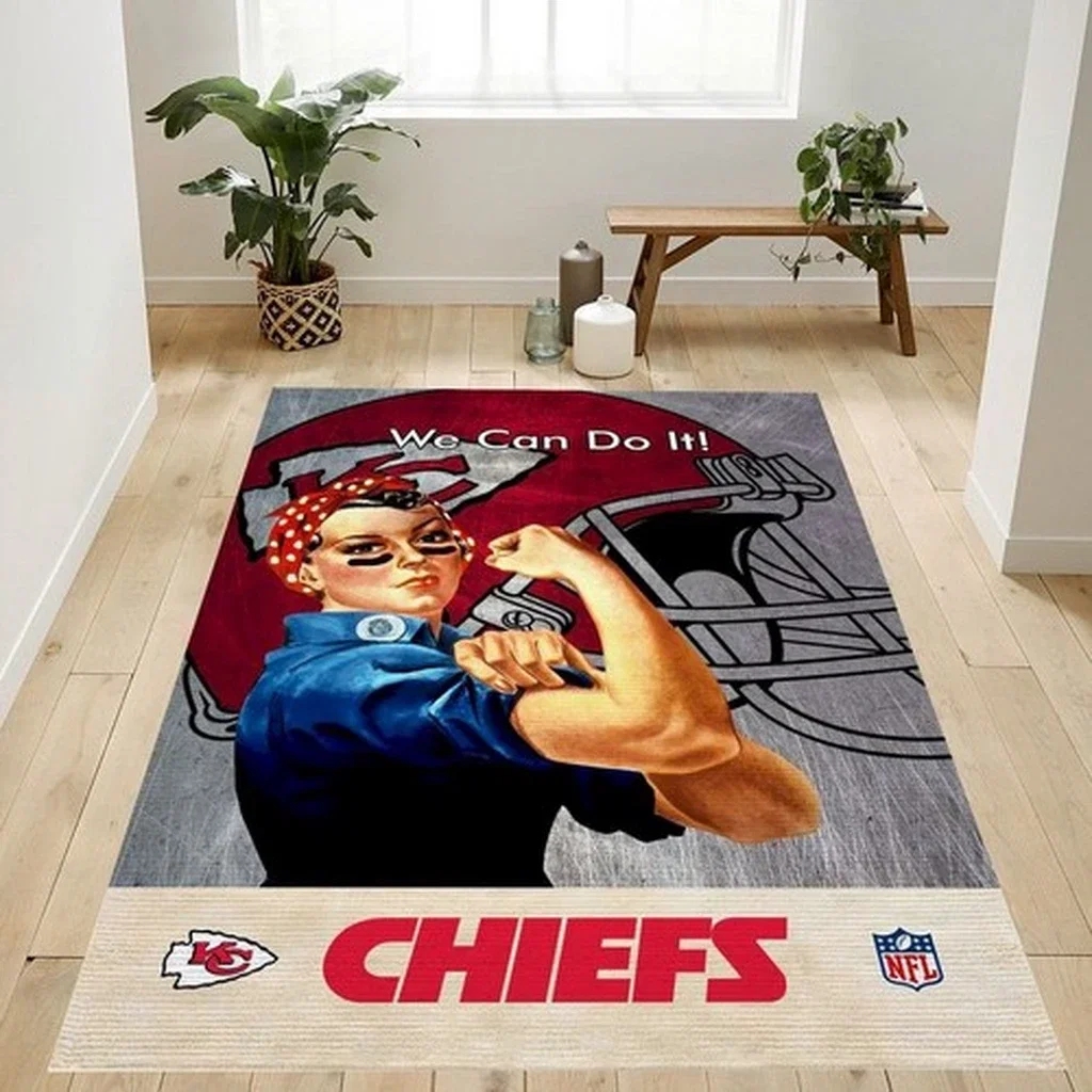 Rosie the Riveter NFL Chiefs Area Rug for Fans Blue and Red