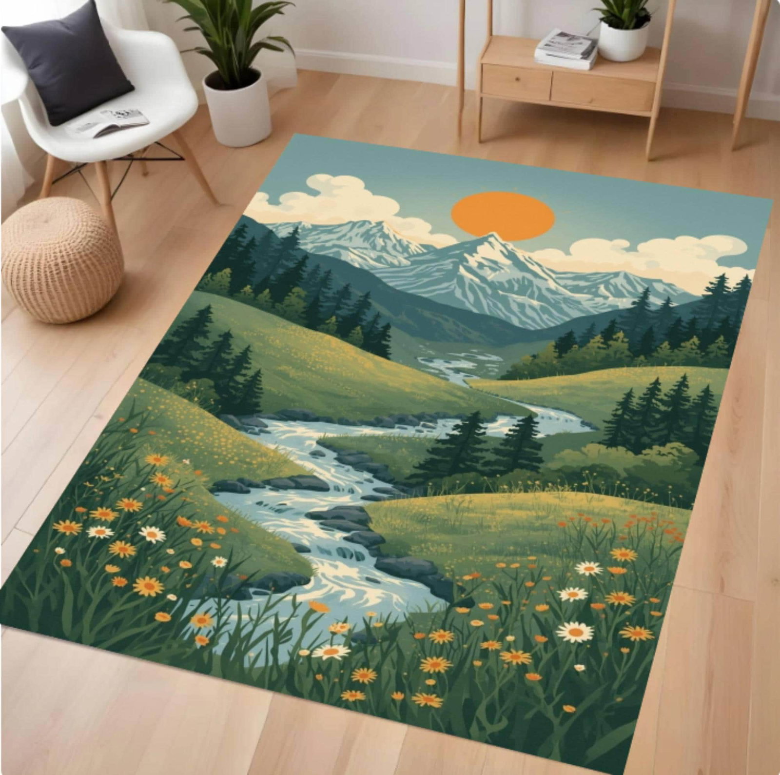 Rug Berglandschap Vintage Cottagecore-stijl Washable Non-slipTVC1708372
