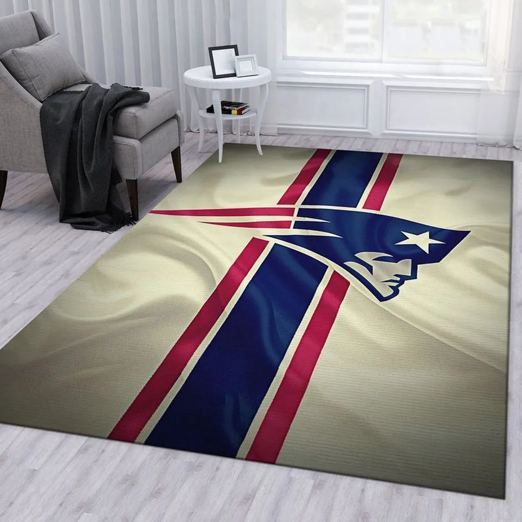 Rug Bold Stripe Pattern Perfect for Modern Living Room Beige and Blue