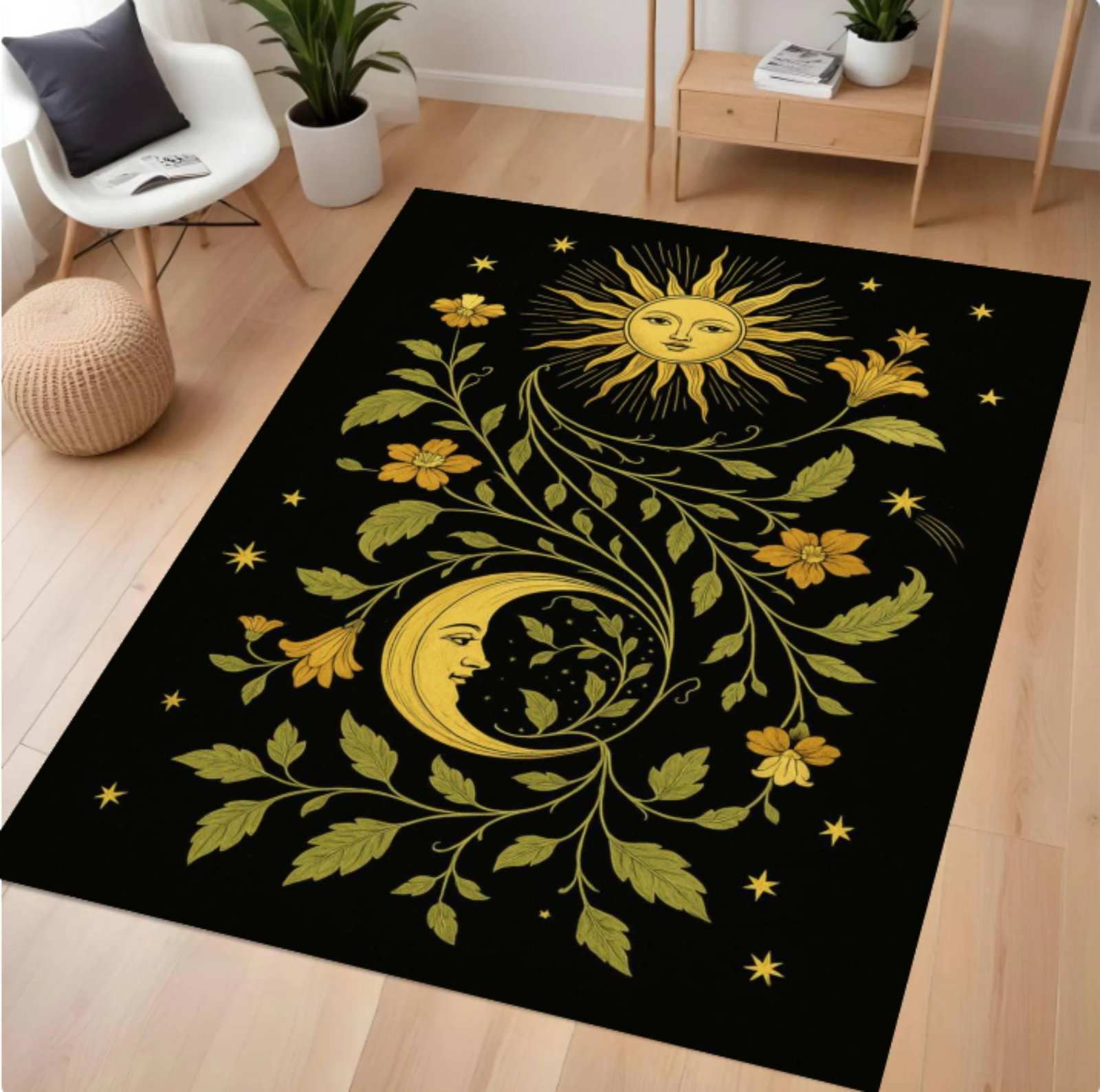 Rug Celestial Sun Moon Boho Bloemengotisch Rug Astrologisch Decor WashableTVC1708373
