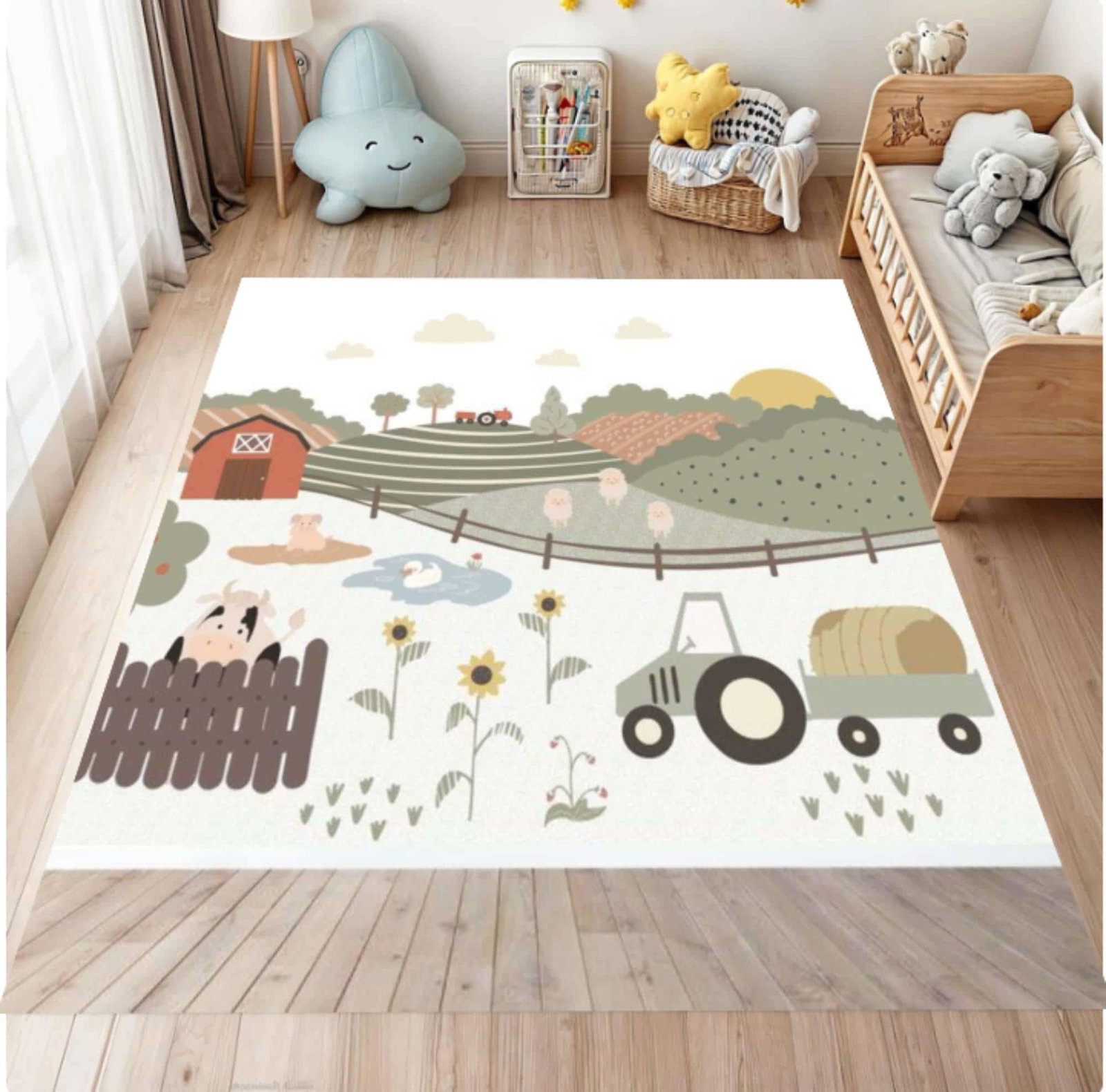 Rug Farm Playroom Decor Tractor Washable Rug for KidsTVC1708374