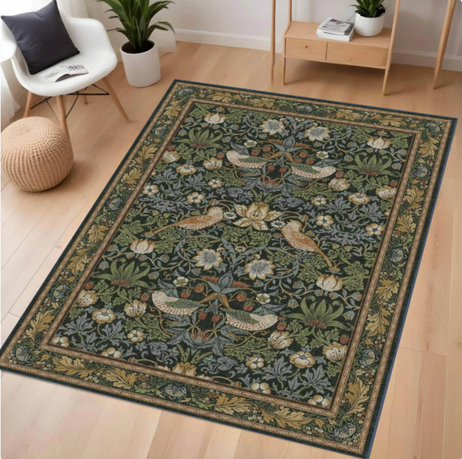 Rug in William Morris Style Vintage Botanical Bird RugTVC1708356