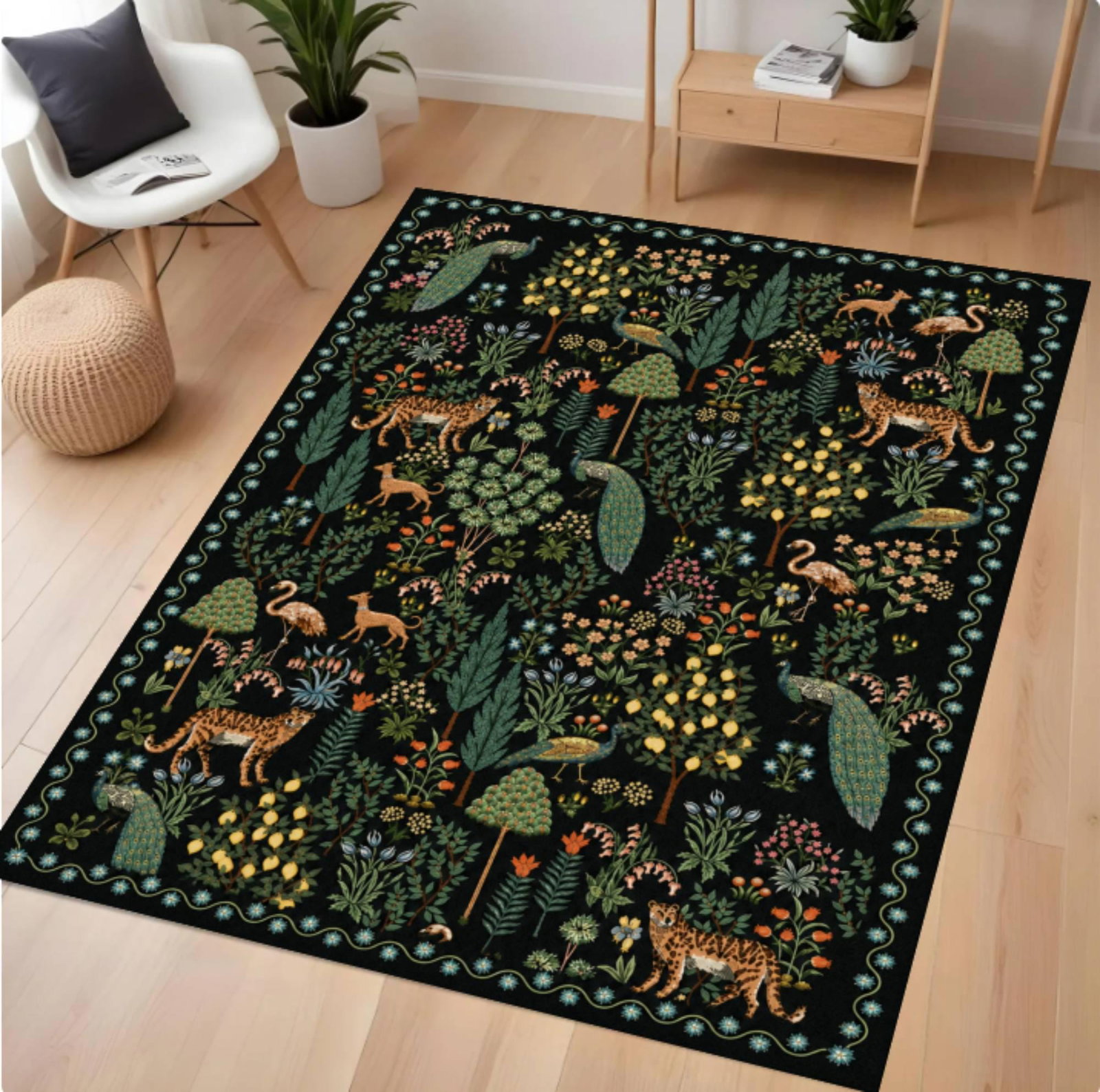 Rug Jungledieren Rug Pauwluipaard Washable Non-slip Rug Maximalist Botanical LivingTVC1708368