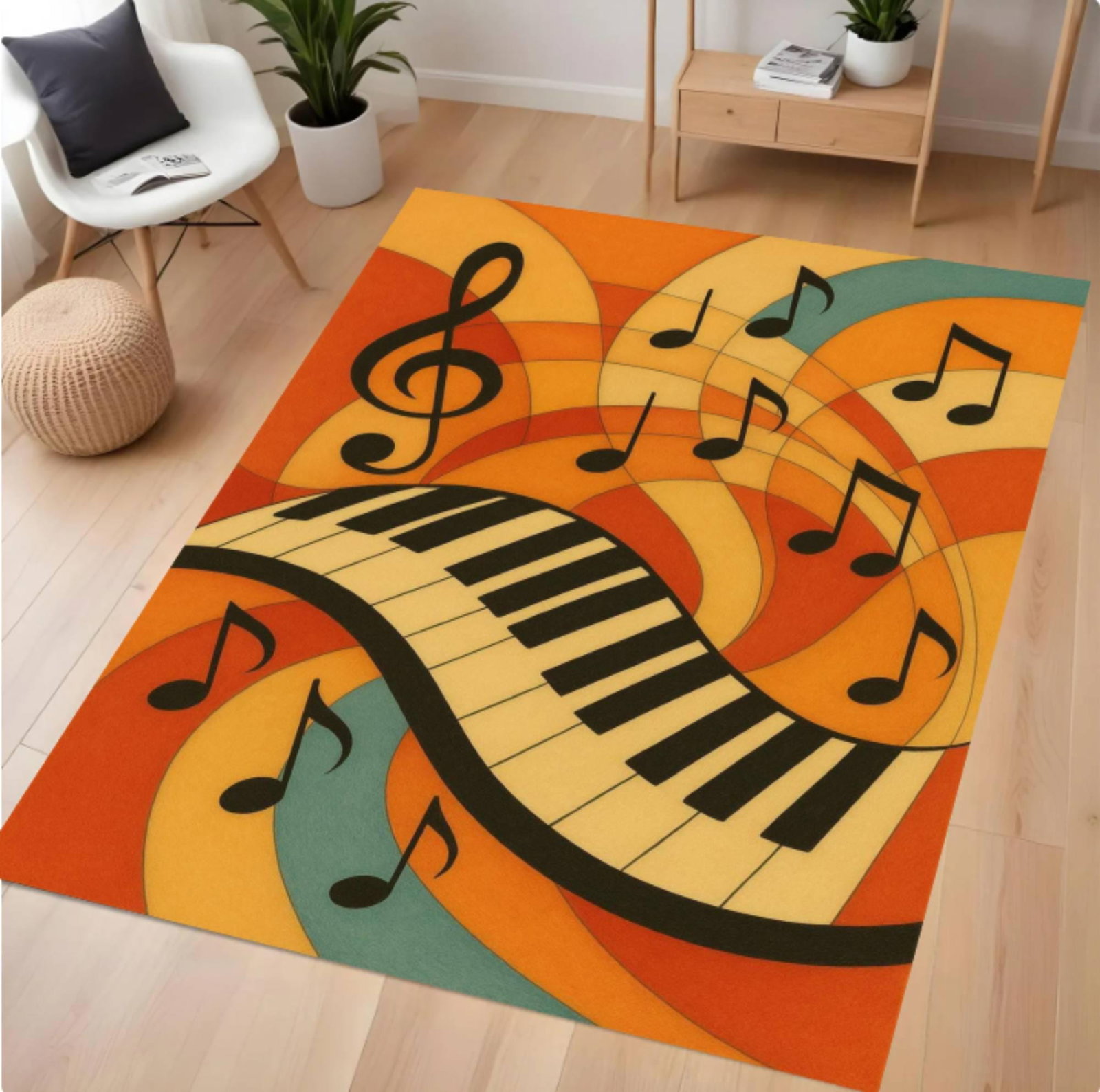 Rug Piano Keyboard Retro Music Notes Washable Floor DecorTVC1708370