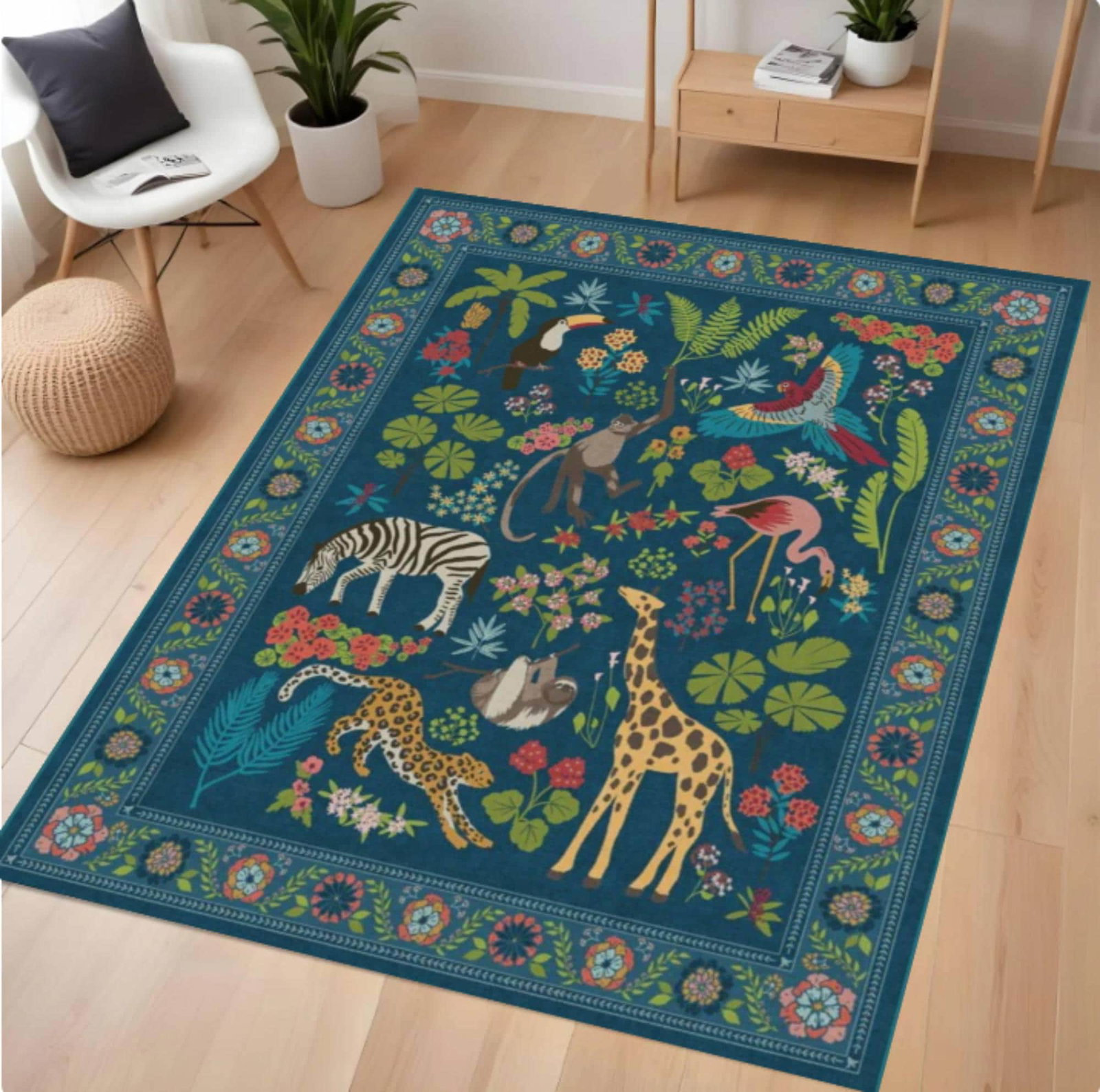 Rug Safari Animals Jungle Animals in Wild Boho CarpetTVC1708355
