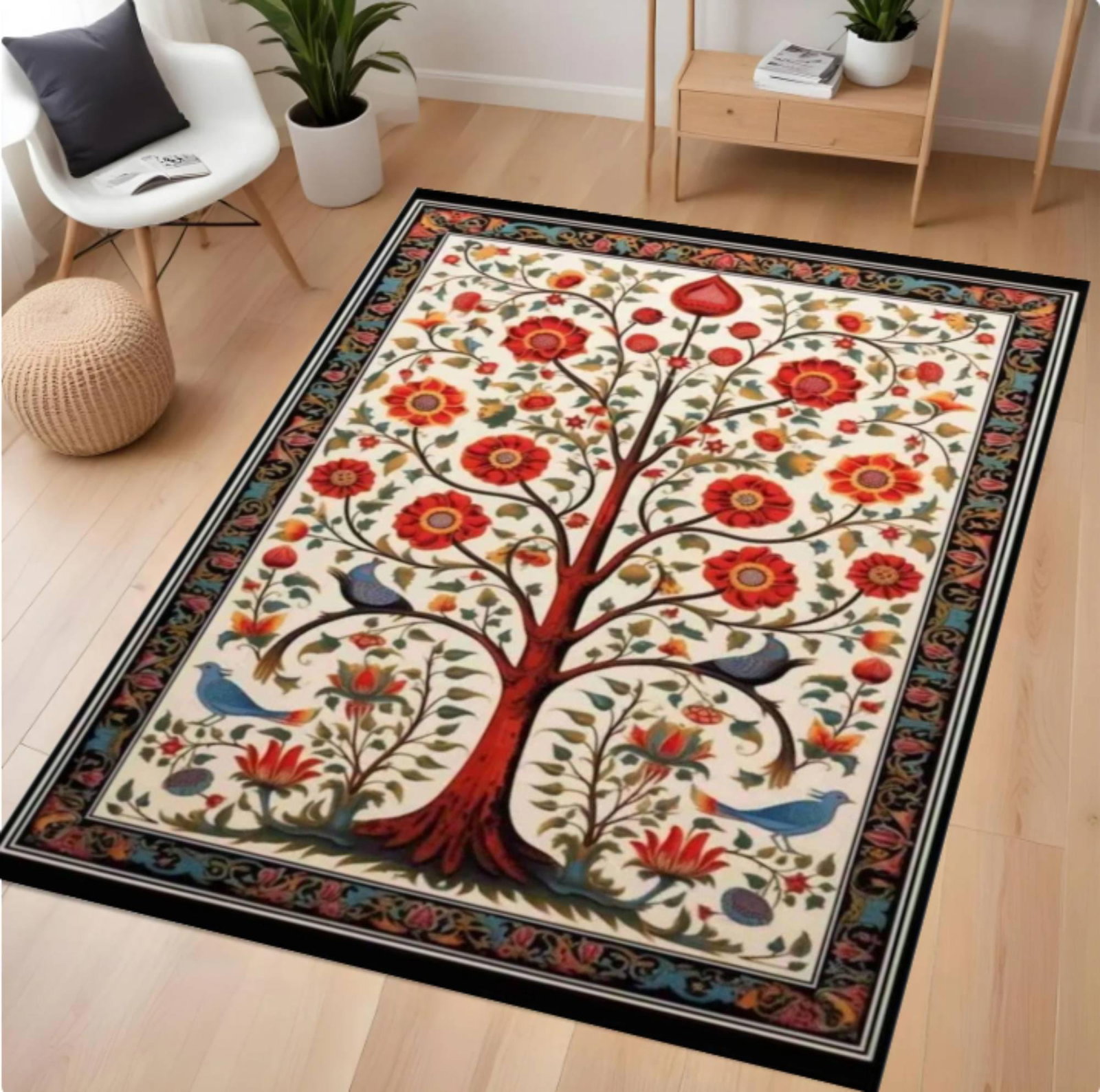 Rug Tree of Life Floral Folk Art Living Room RugTVC1708374