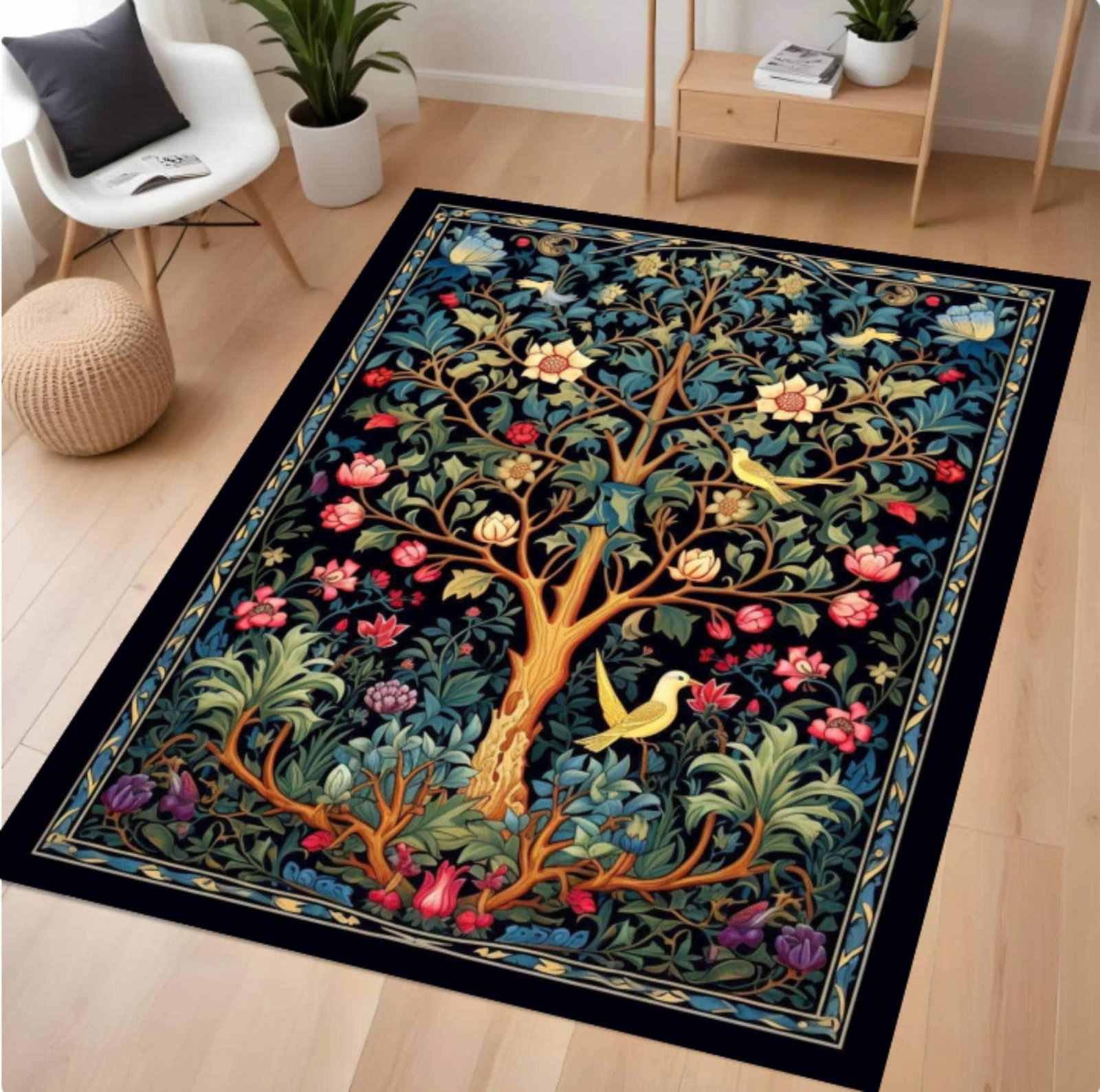 Rug Tree of Life Vintage Rug Cottagecore Garden ArtTVC1708356