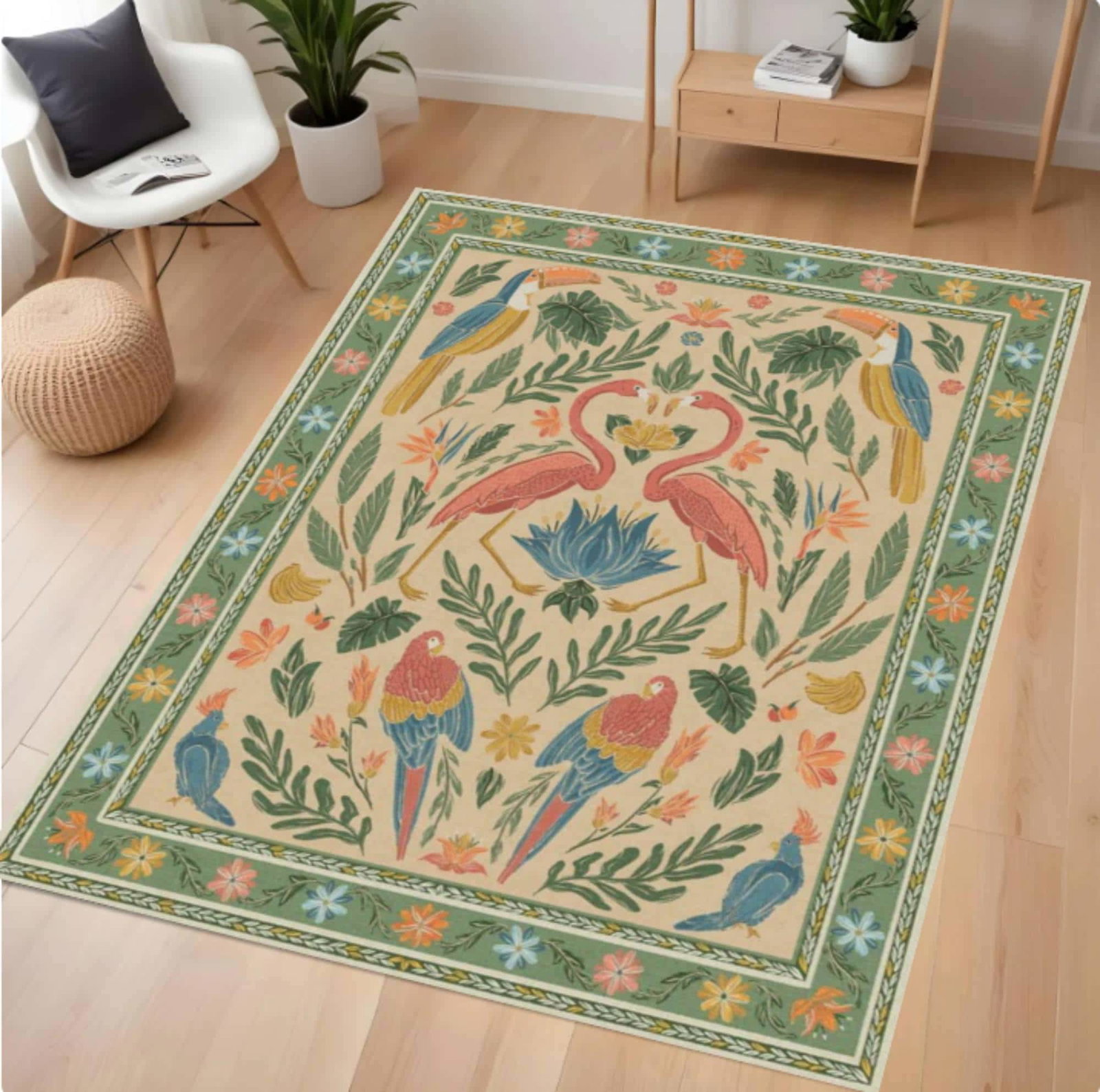 Rug Tropische Flamingo Vintage Botanical Bird Rug Boho Jungle DecorTVC1708372