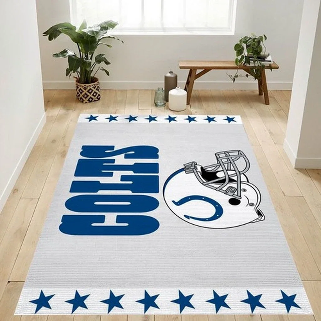 Rug with Colts Helmet and Stars for Fans Beige and Brown