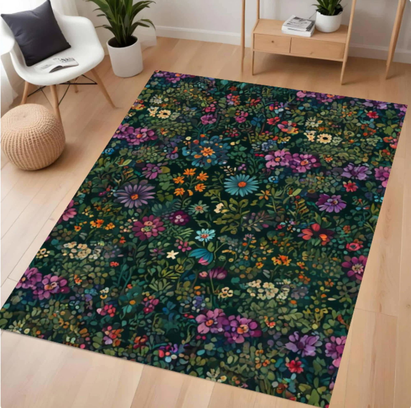 Rug with Dark Floral Moody Botanical Garden Rug Cottagecore DecorTVC1708373