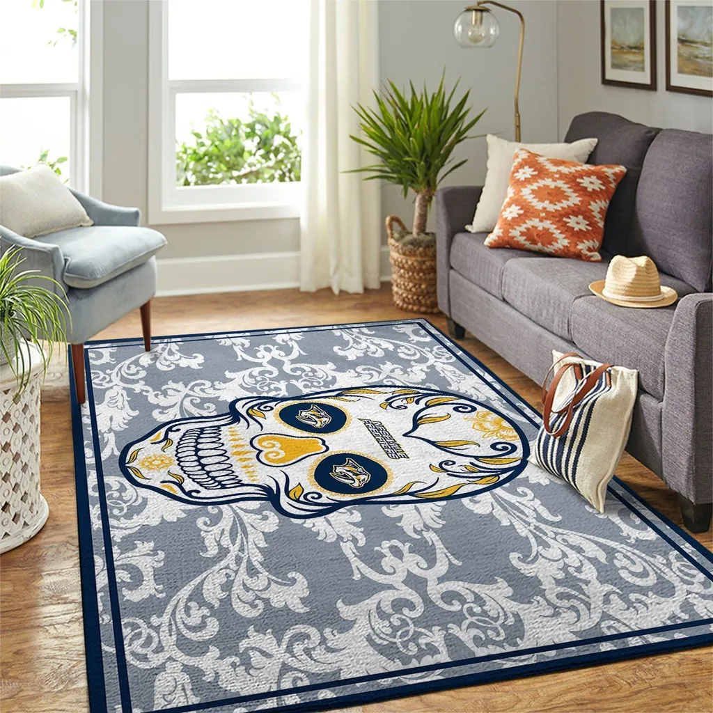 Rug with Stylish Skull Design for Living Room Decor Gray and White