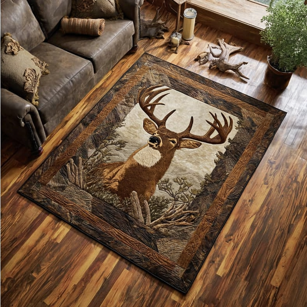 Rustic Deer Area Rug - Non-Slip Washable 3D Print Rug for Living Room & BedroomTVC2108126
