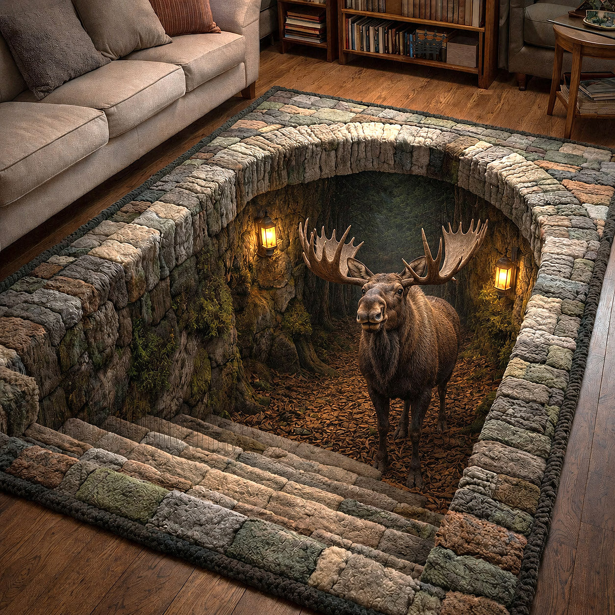 Rustic Moose Area Rug - Non-Slip Washable 3D Print Rug for Living Room & BedroomTVC2108156