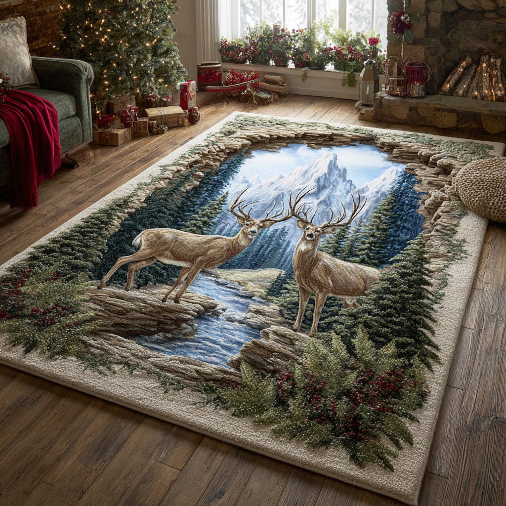 Rustic Stag Area Rug - Non-Slip Washable 3D Print Rug for Living Room & BedroomTVC2108125