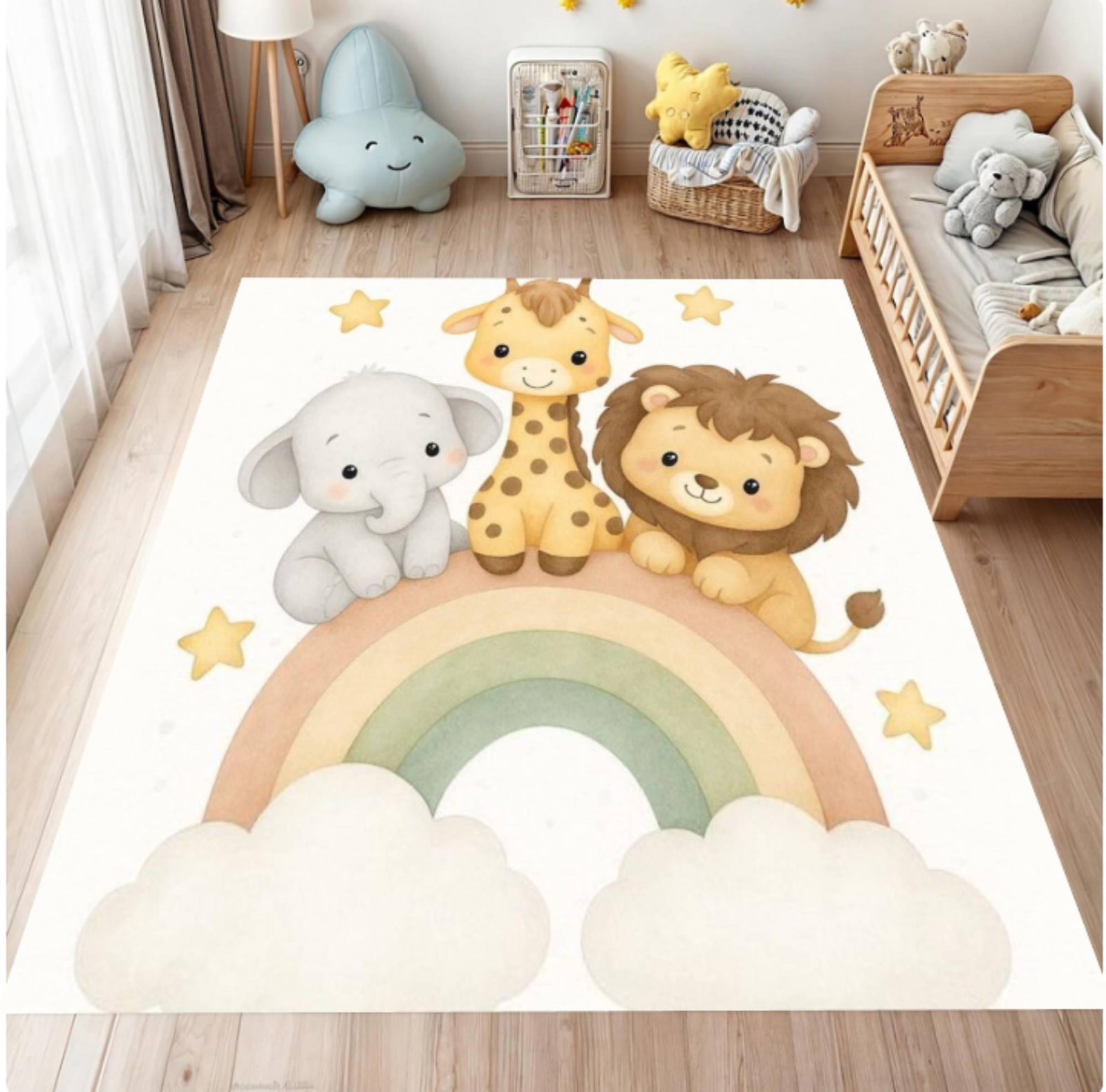 Safari Animals Rainbow Kids Room Playroom Decor RugTVC1708364