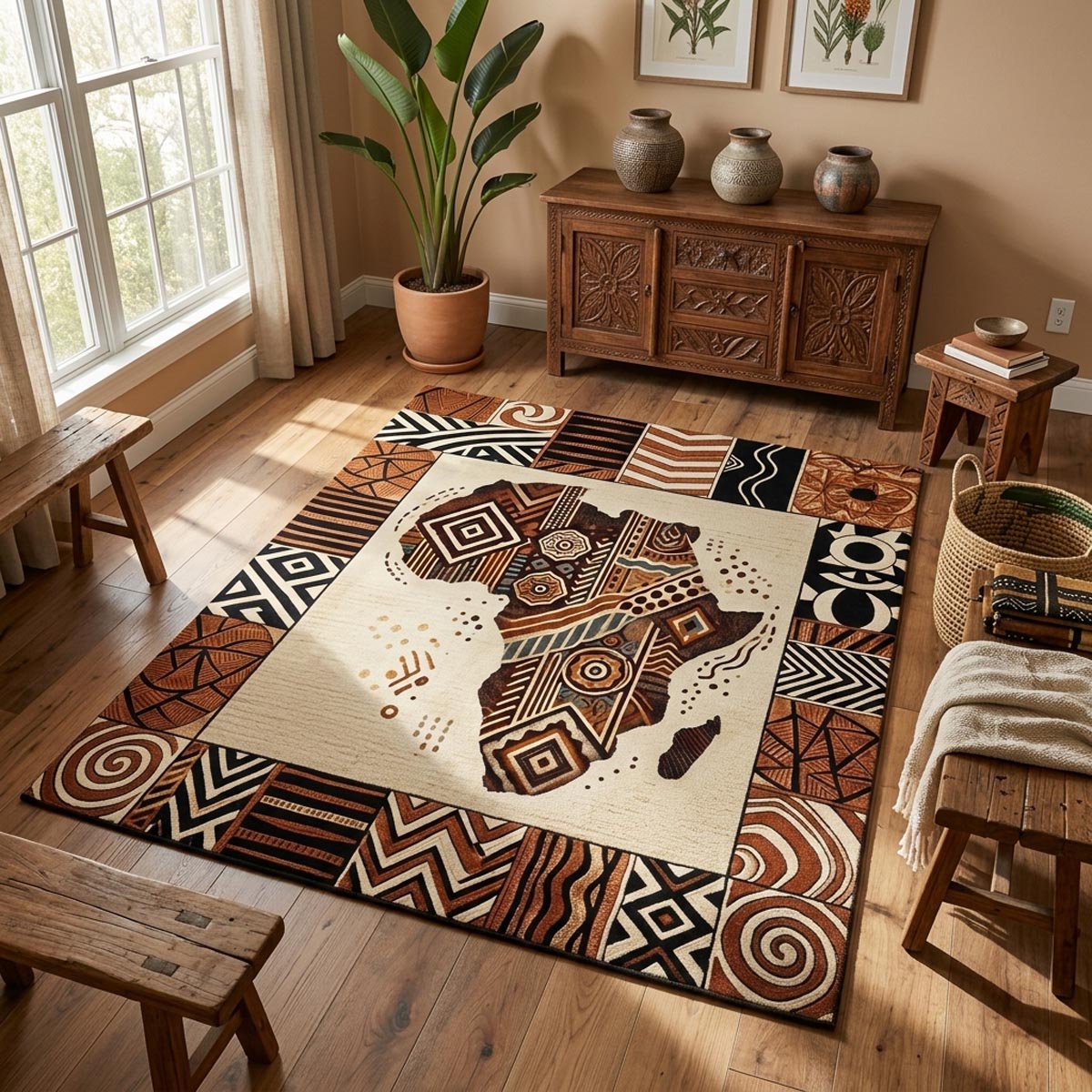 Safari Harmony Area Rug - Non-Slip Washable 3D Print Rug for Living Room & BedroomTVC210872
