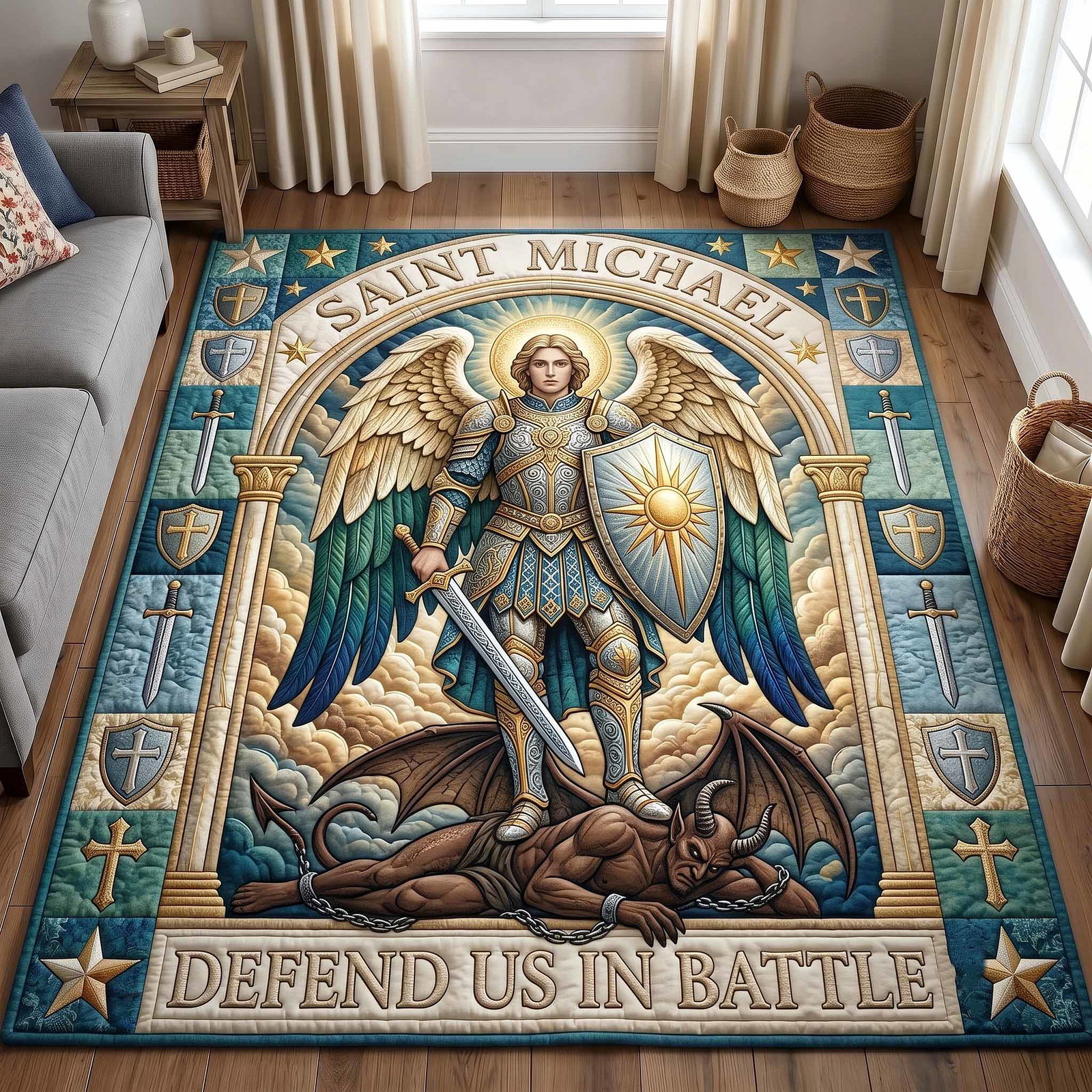 Saint Michael Area Rug - Non-Slip Washable 3D Print Rug for Living Room & Bedroom (DesignTVC2108168