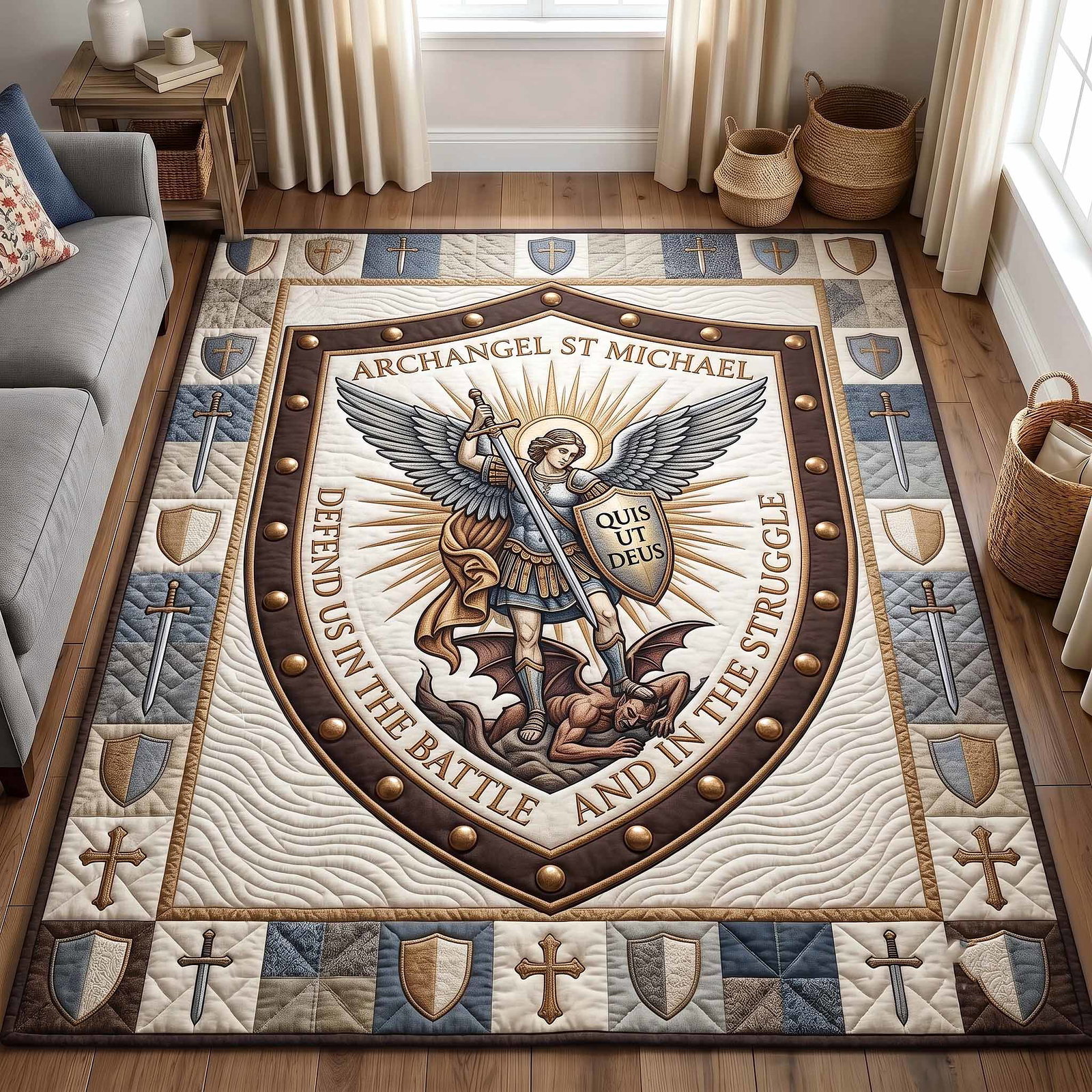 Saint Michael Area Rug - Non-Slip Washable 3D Print Rug for Living Room & Bedroom (DesignTVC2108169