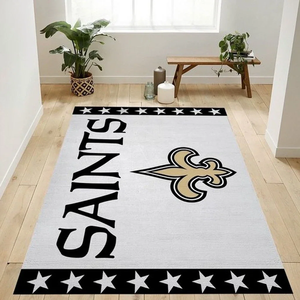 Saints Area Rug with Stars Fleur De Lis Pattern Black and White