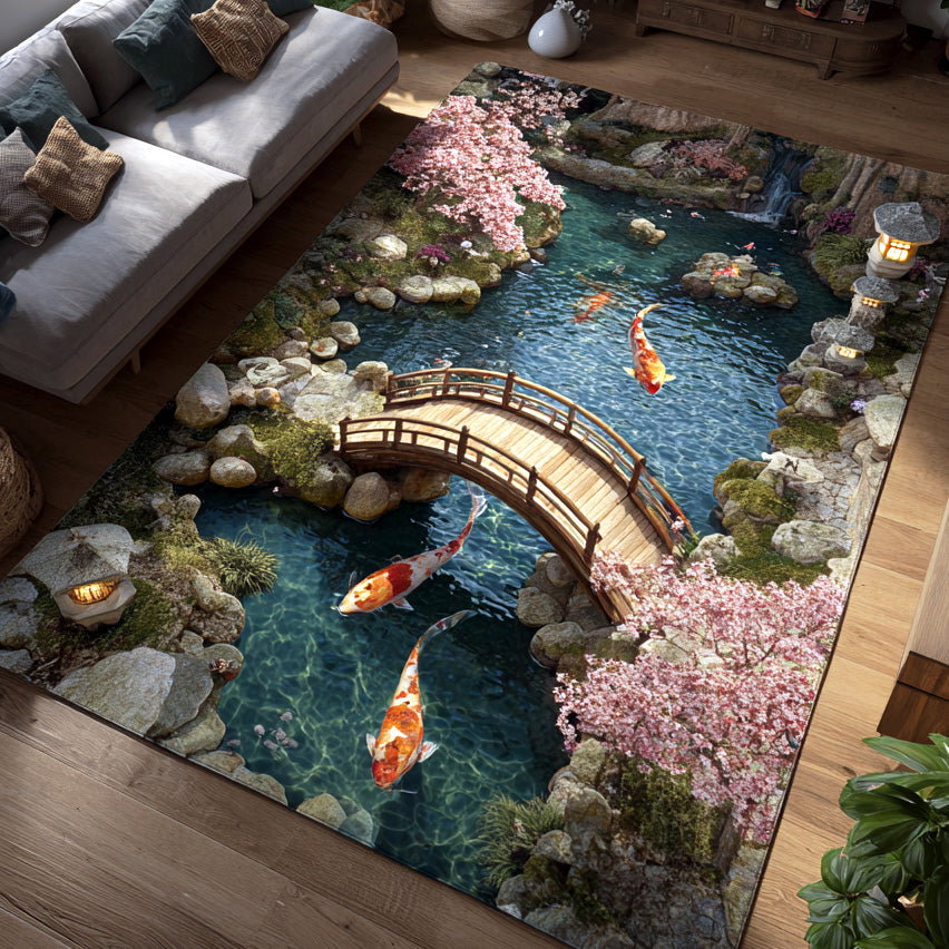 Sakura Koi Haven Area Rug - Non-Slip Washable 3D Print Rug for Living Room & BedroomTVC2108109