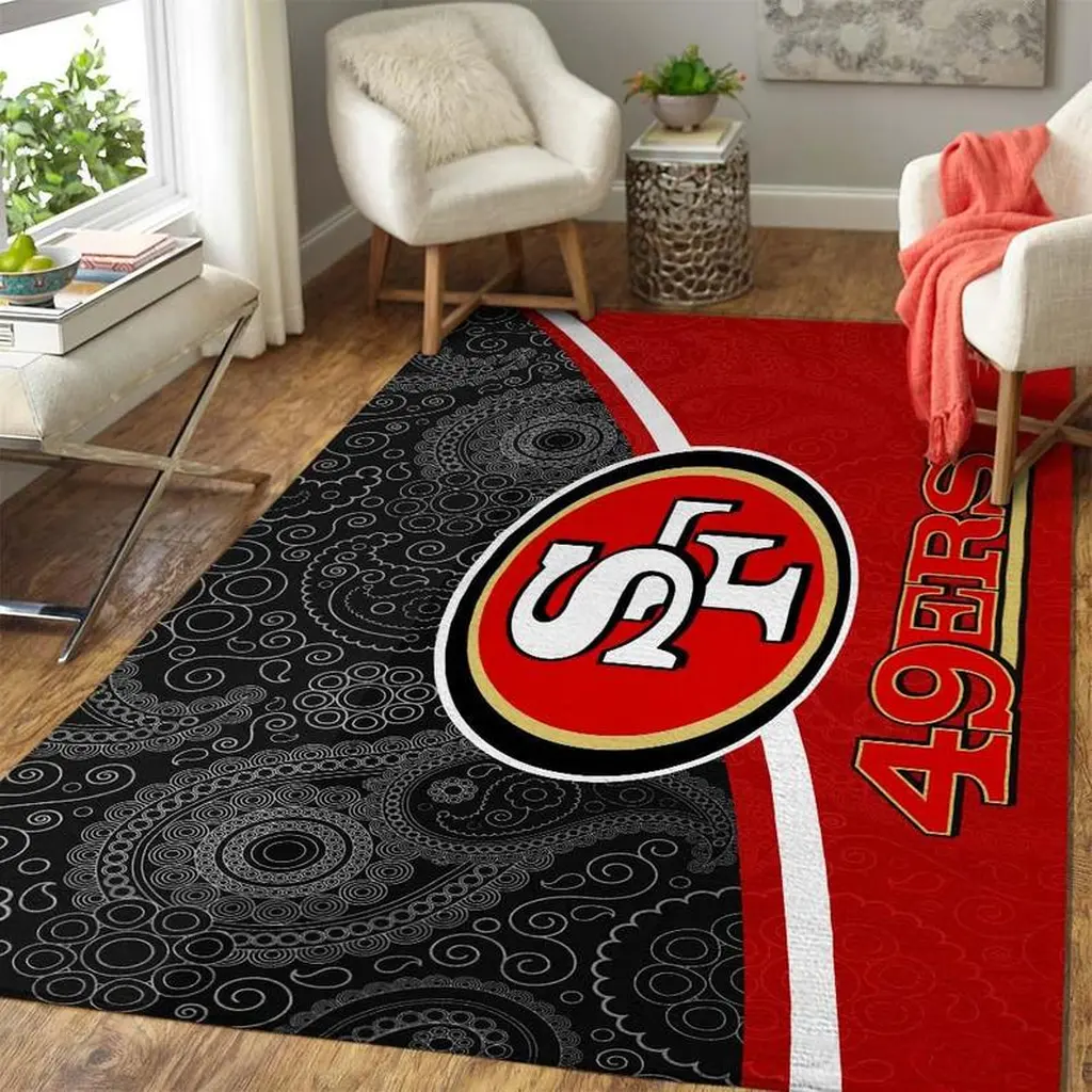 San Francisco 49ers Rug - Area Decorative Home Carpet Black and Red
