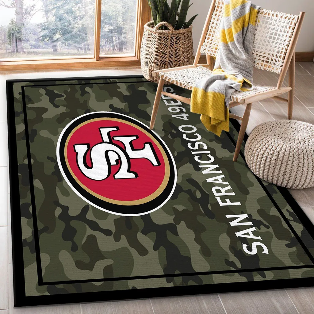 San Francisco 49ers Rug - Camo Pattern with Team Logo Green and Red