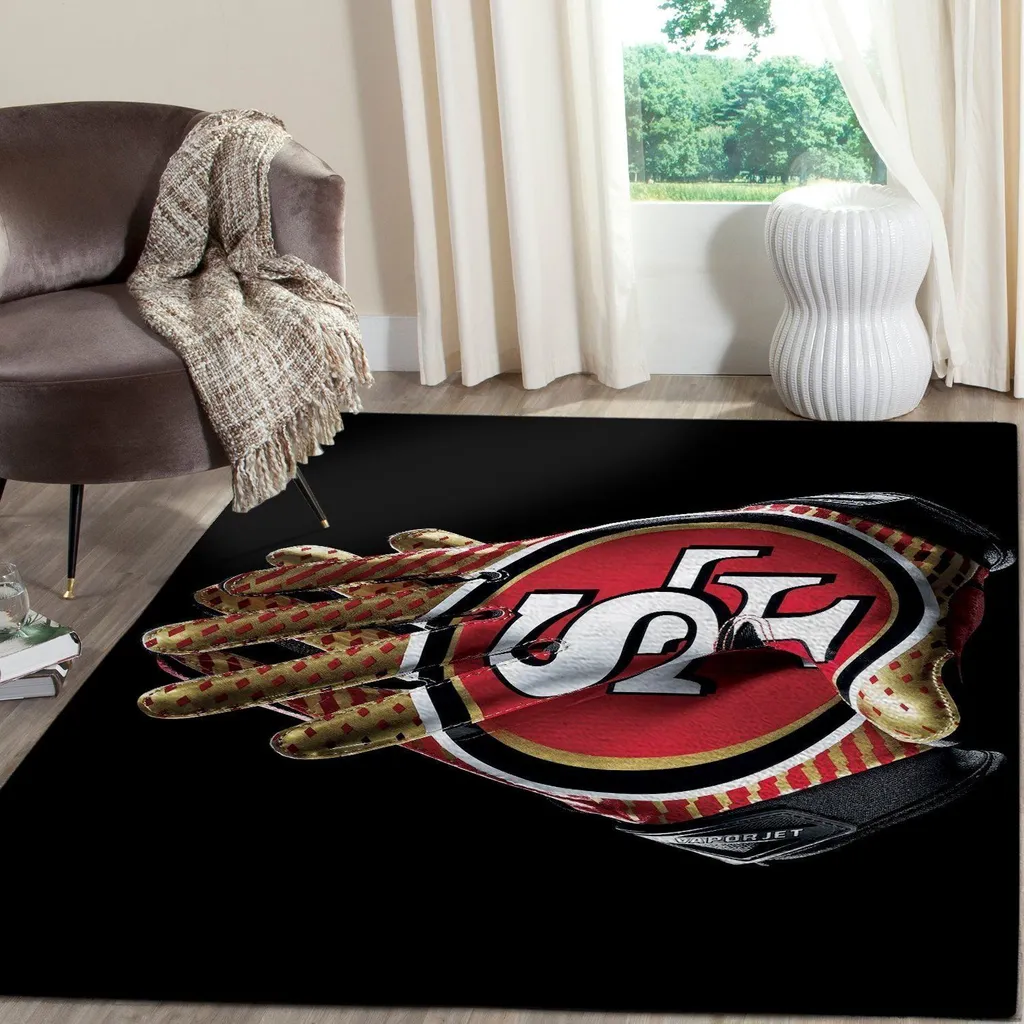San Francisco 49ers Rug - Football Area for Game Room Gold and Red