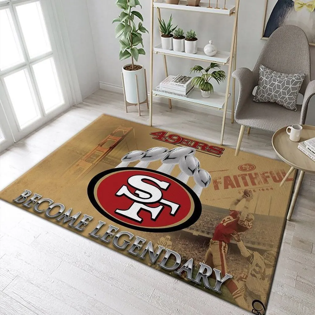 San Francisco 49ers Rug - Football Legendary Design Beige and Red