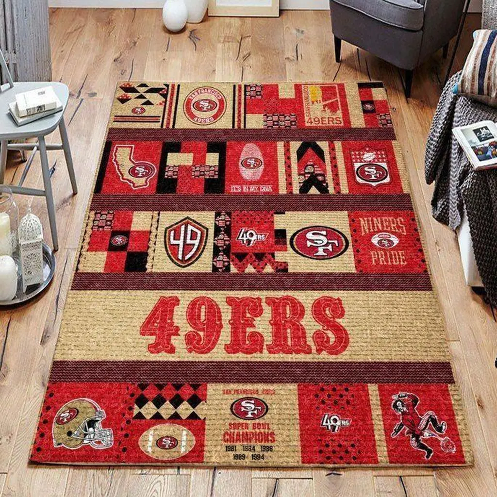 San Francisco 49ers Rug - Living Room Floor Decor for Fans Beige and Red