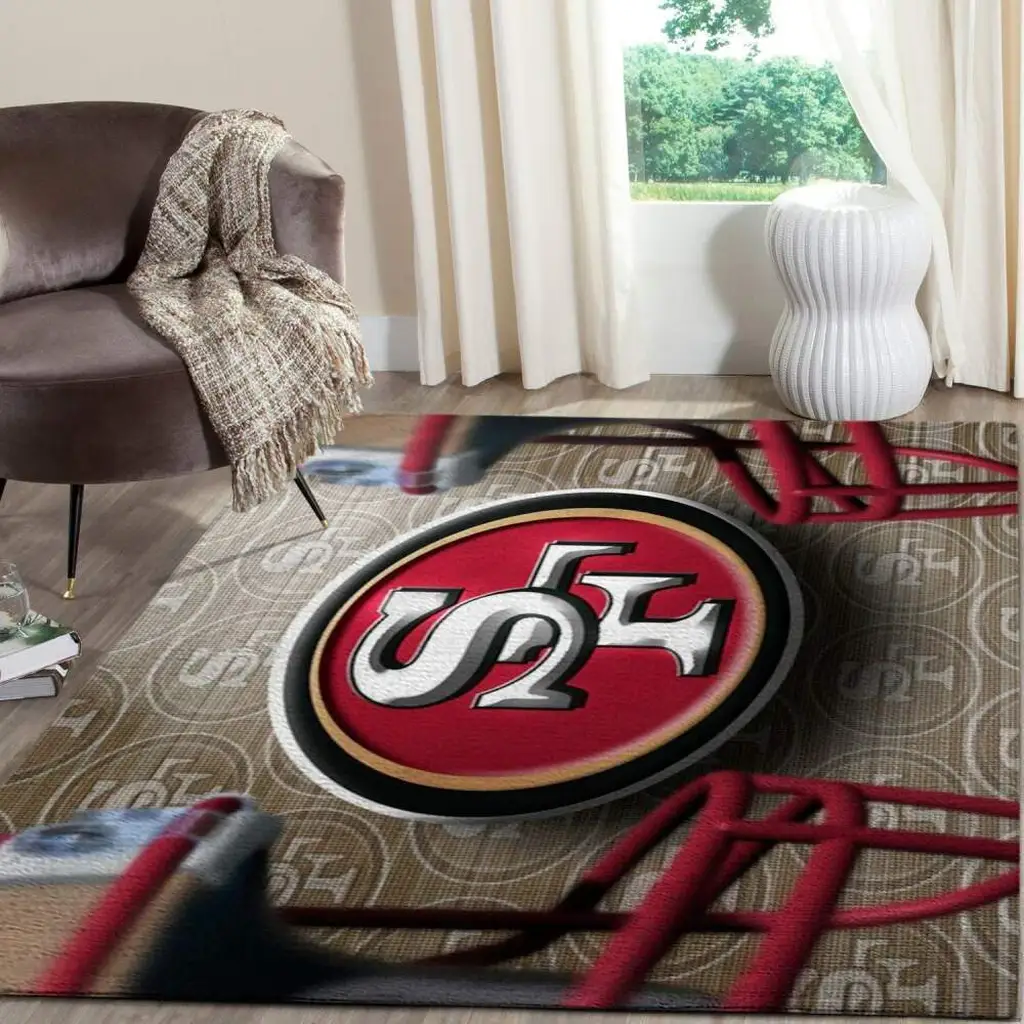 San Francisco 49ers Rug - NFL Football for Living Room Decor Beige and Red