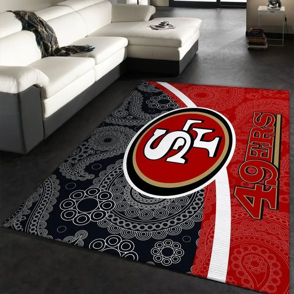 San Francisco 49ers Rug - Paisley Pattern Area for Fans Black and Red