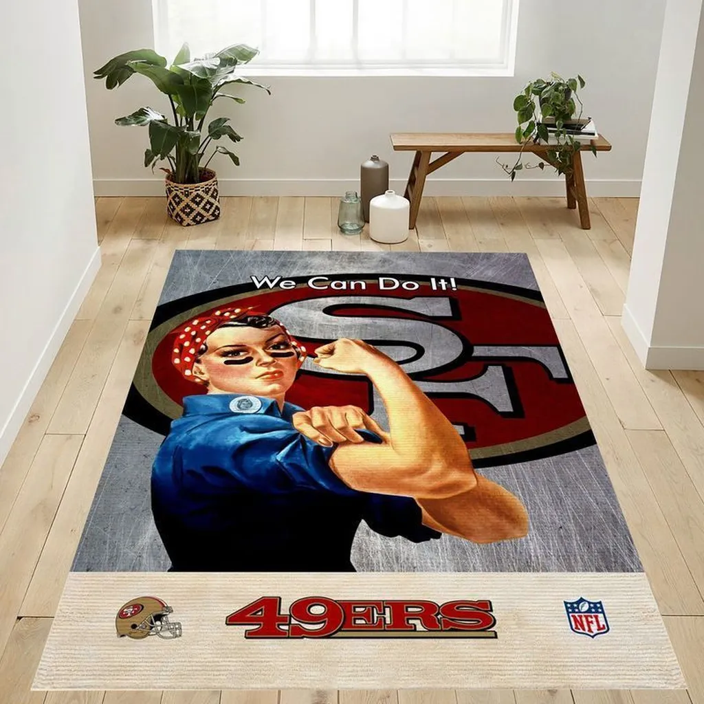 San Francisco 49ers Rug - Rosie We Can Do It Design Blue and Red