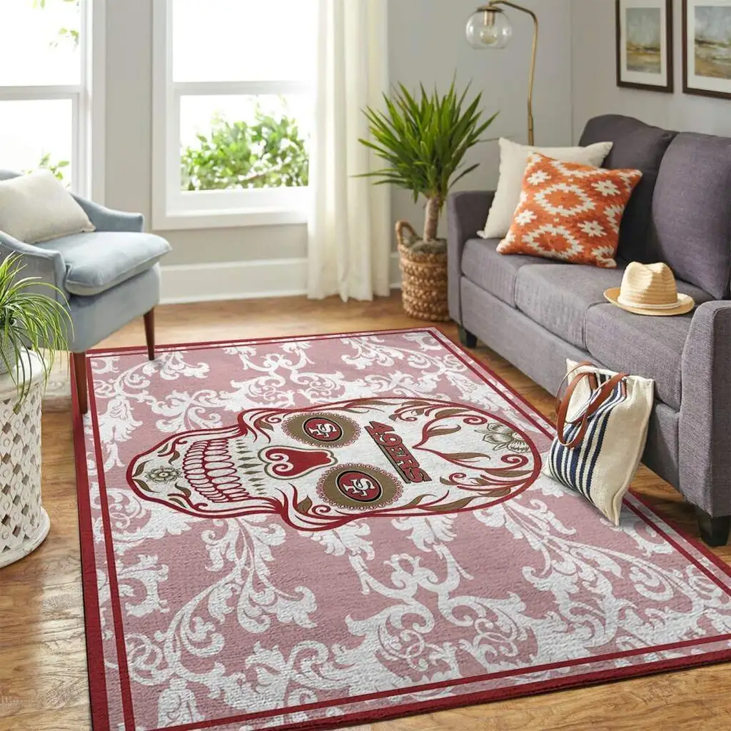 San Francisco 49ers Rug - Sugar Skull Decorative Carpet Red and White