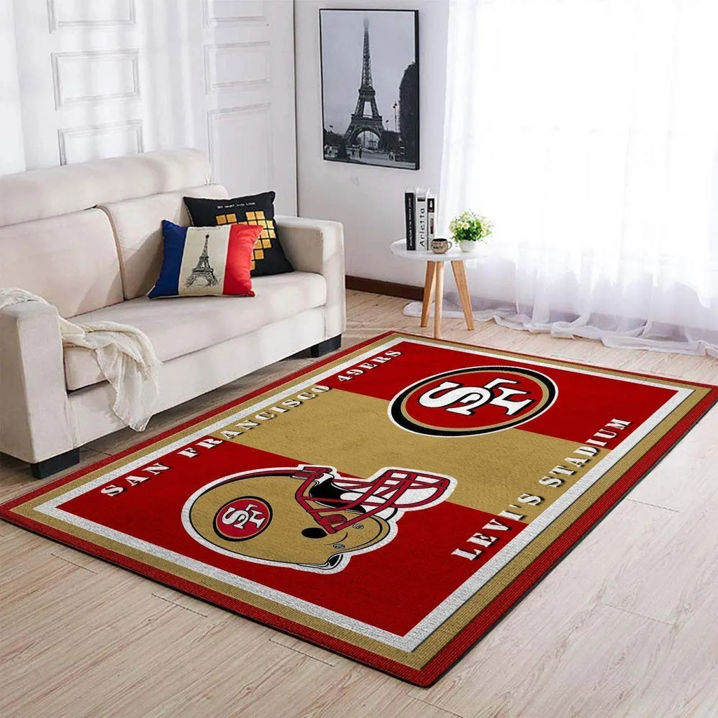 San Francisco 49ers Rug - Team Home Floor Mat Durable Non Slip Carpet Beige and Red