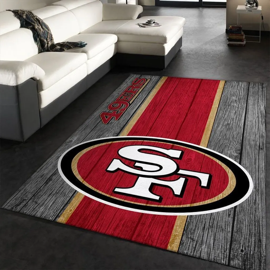 San Francisco 49ers Rug - Vintage Wood Style Floor Decor Red and Gray