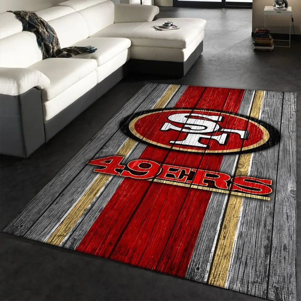San Francisco 49ers Rug - Wood Plank Area for Fans Red and Gray