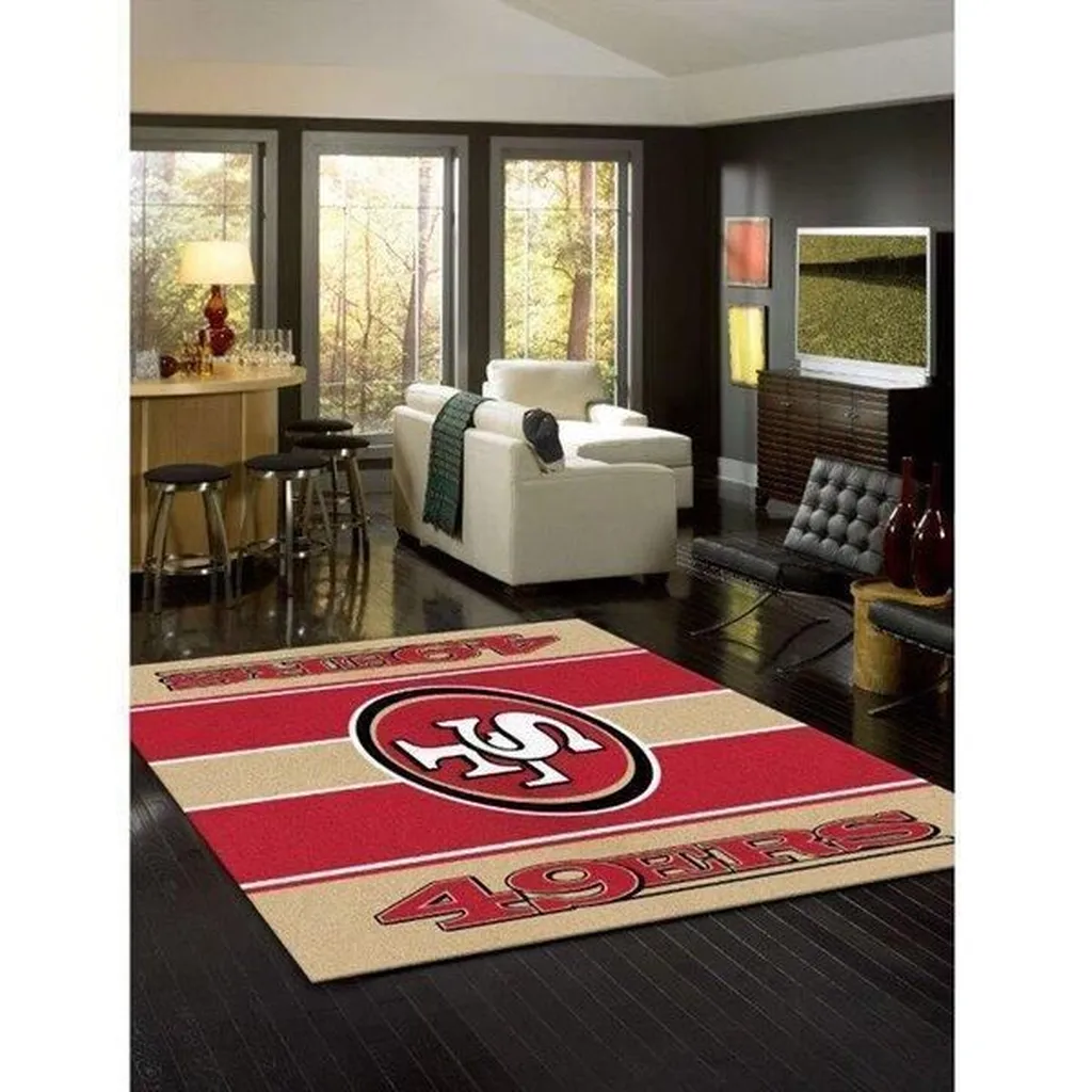 San Francisco Rug - Logo Area Carpet Durable Floor Decor Beige and Red