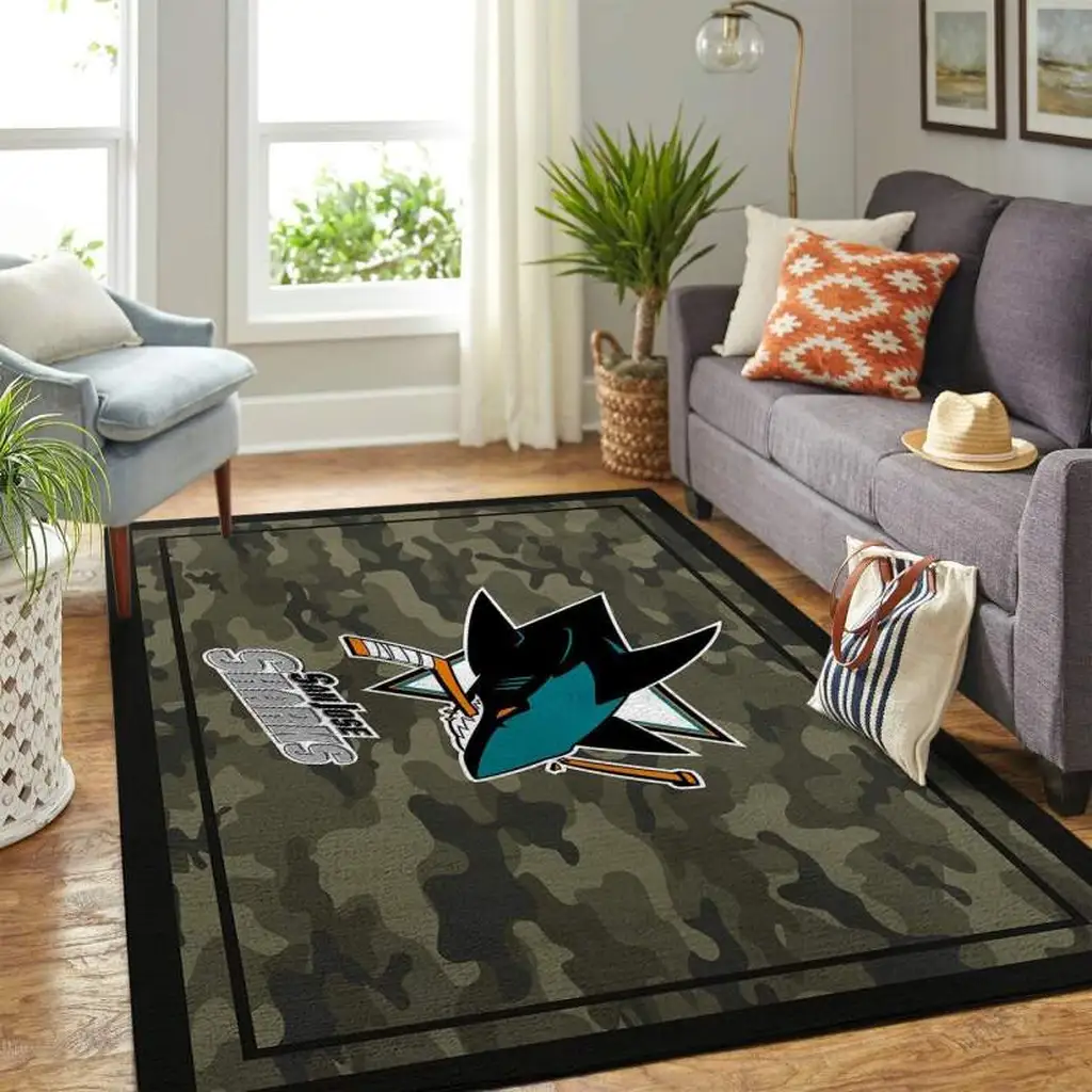 San Jose Sharks Rug - Camo for Living Room Decor Black and Green